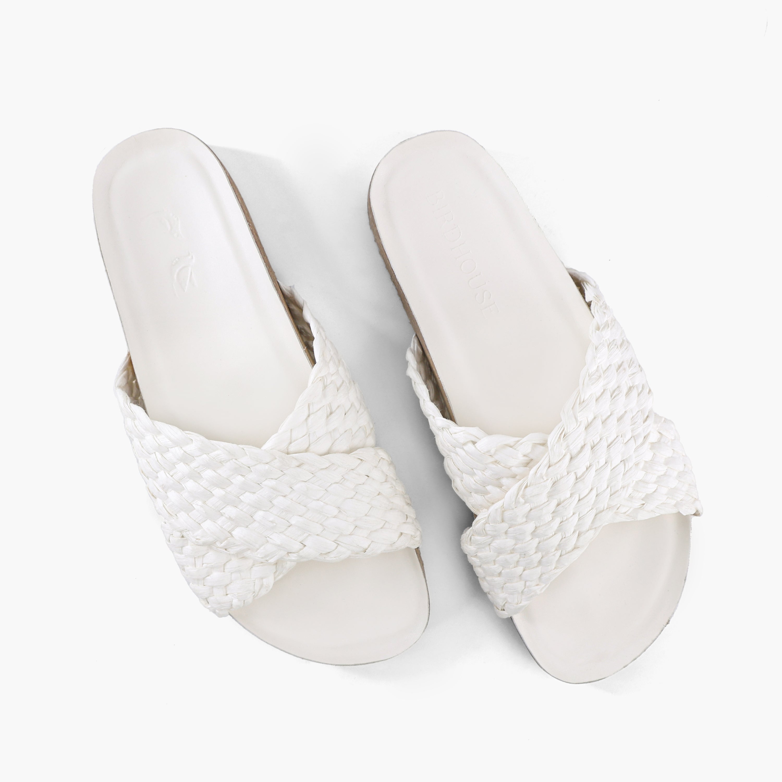 White Braided Raffia Slides