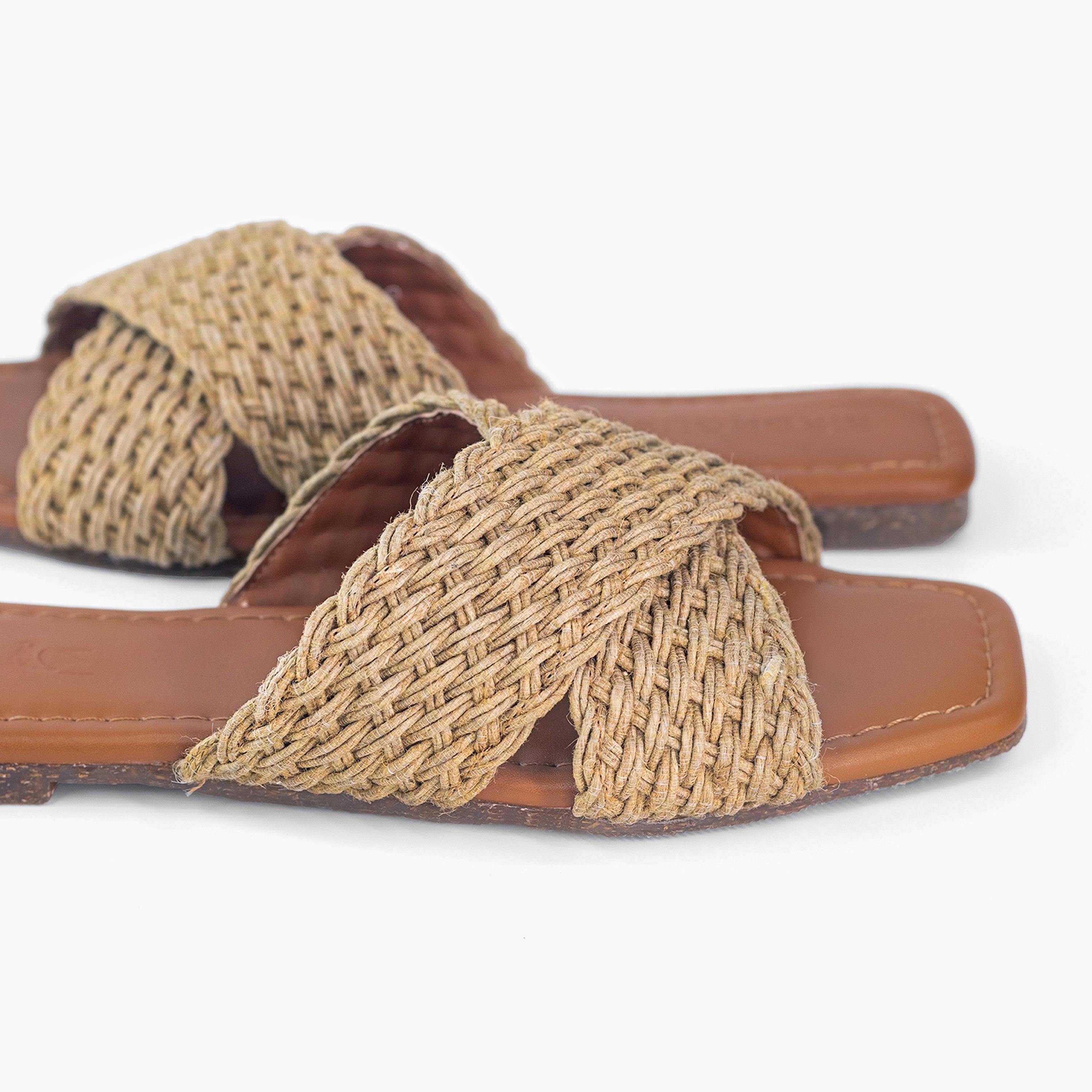Dark Tan Jute Slides
