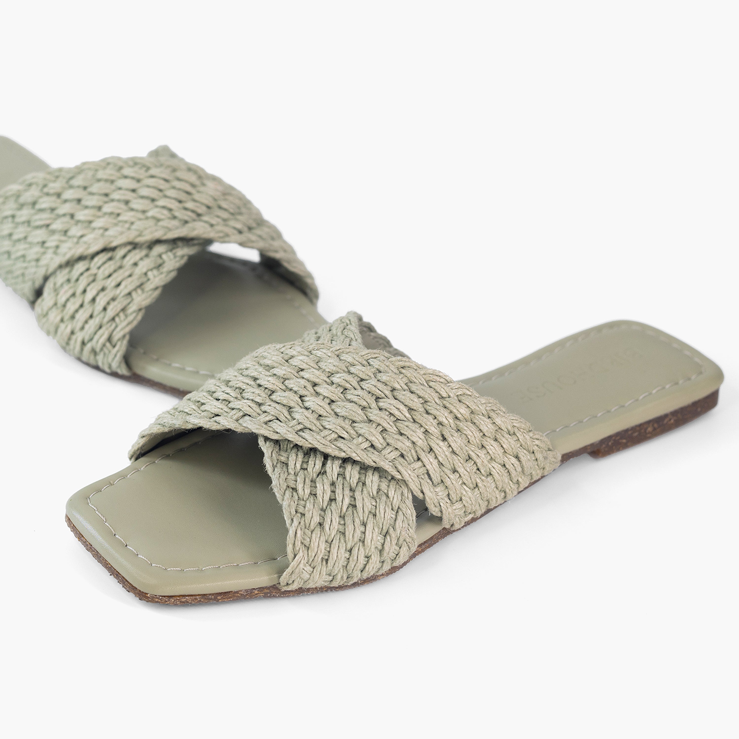 Sage green Jute slides