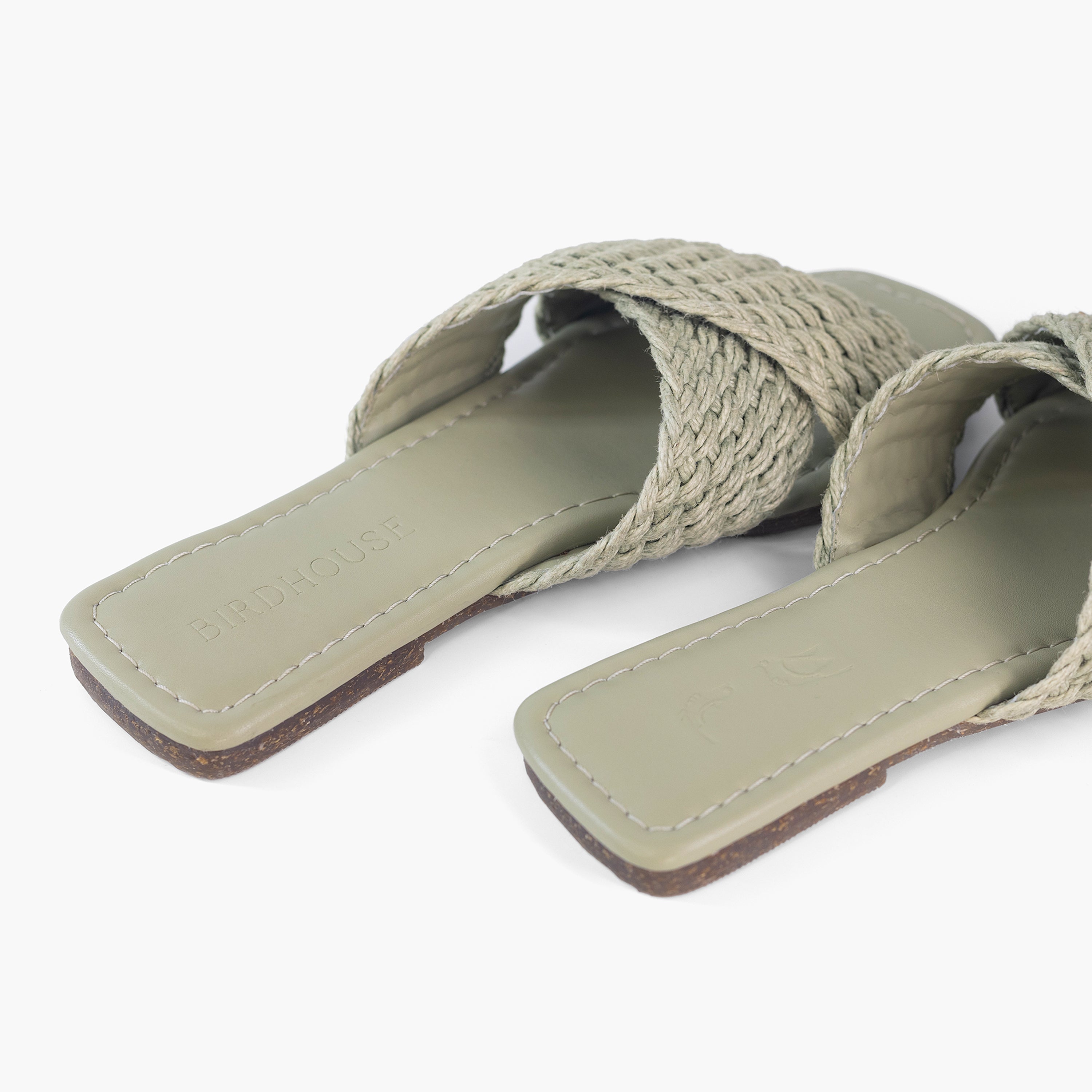 Sage green Jute slides
