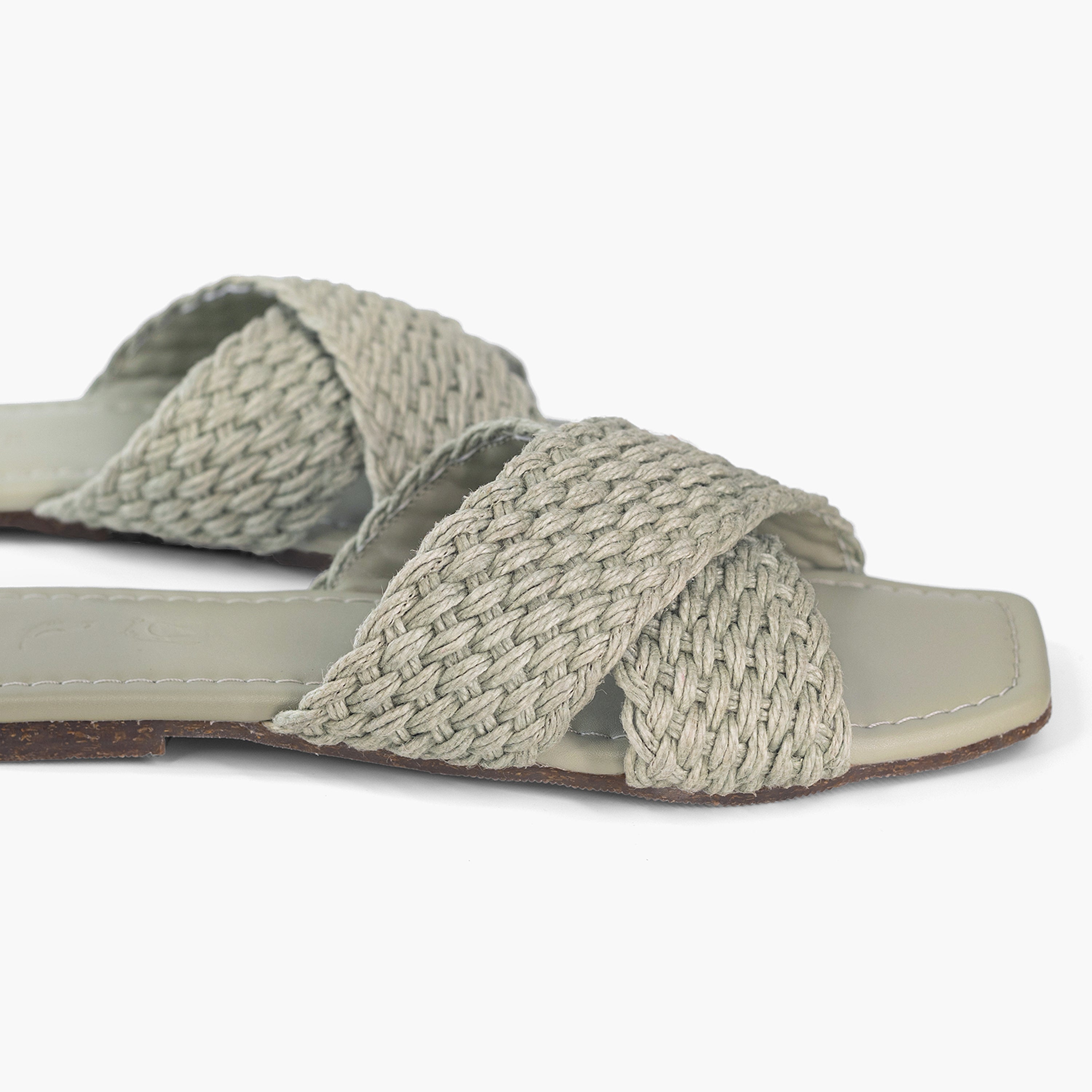 Sage green Jute slides