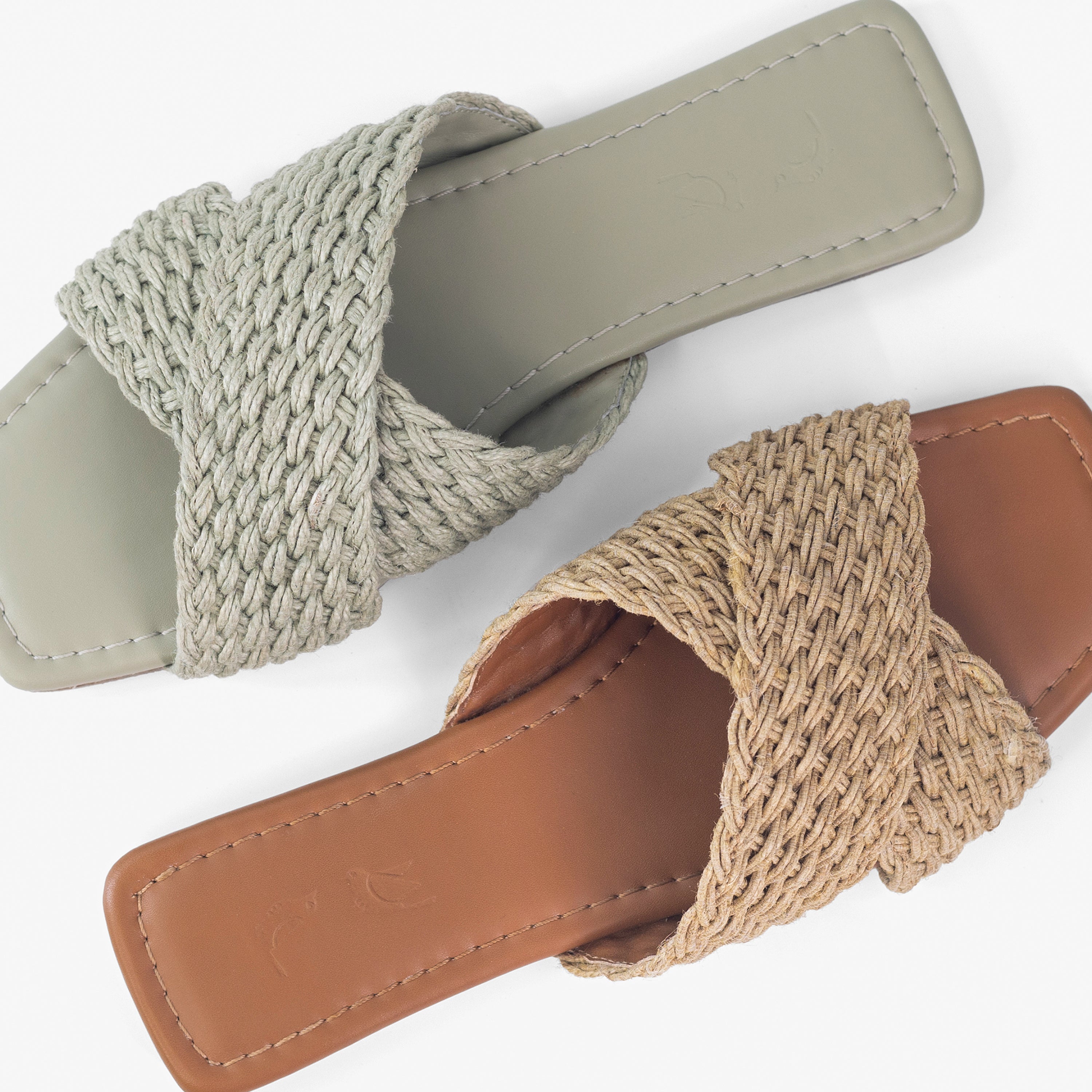 Sage green Jute slides
