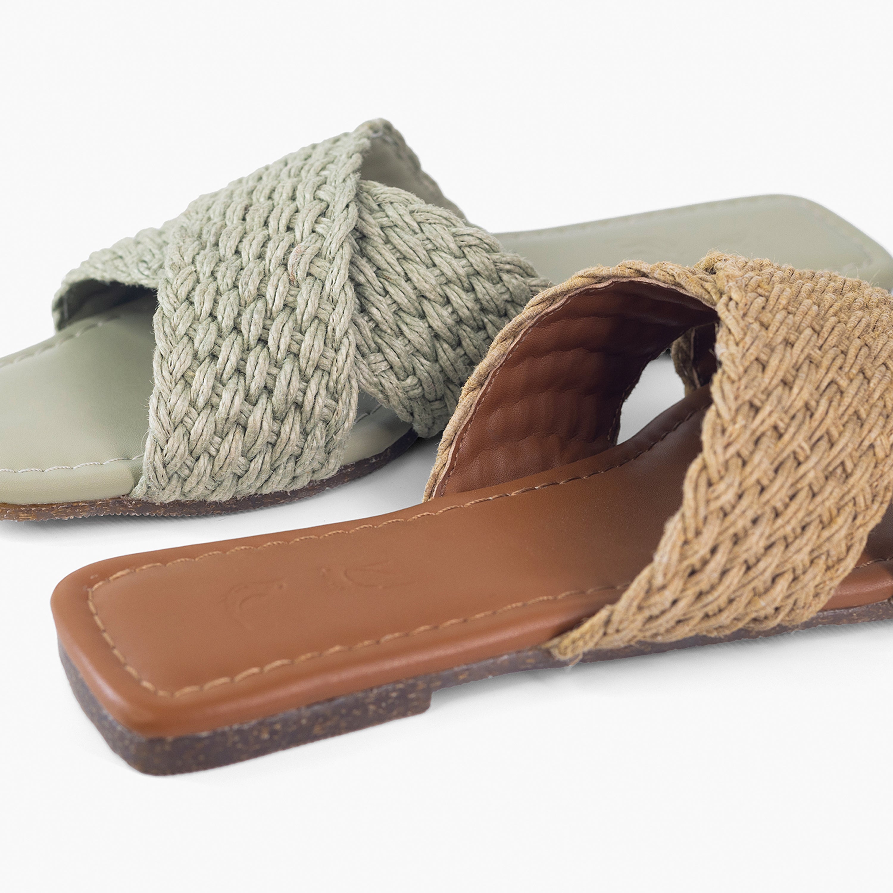 Sage green Jute slides