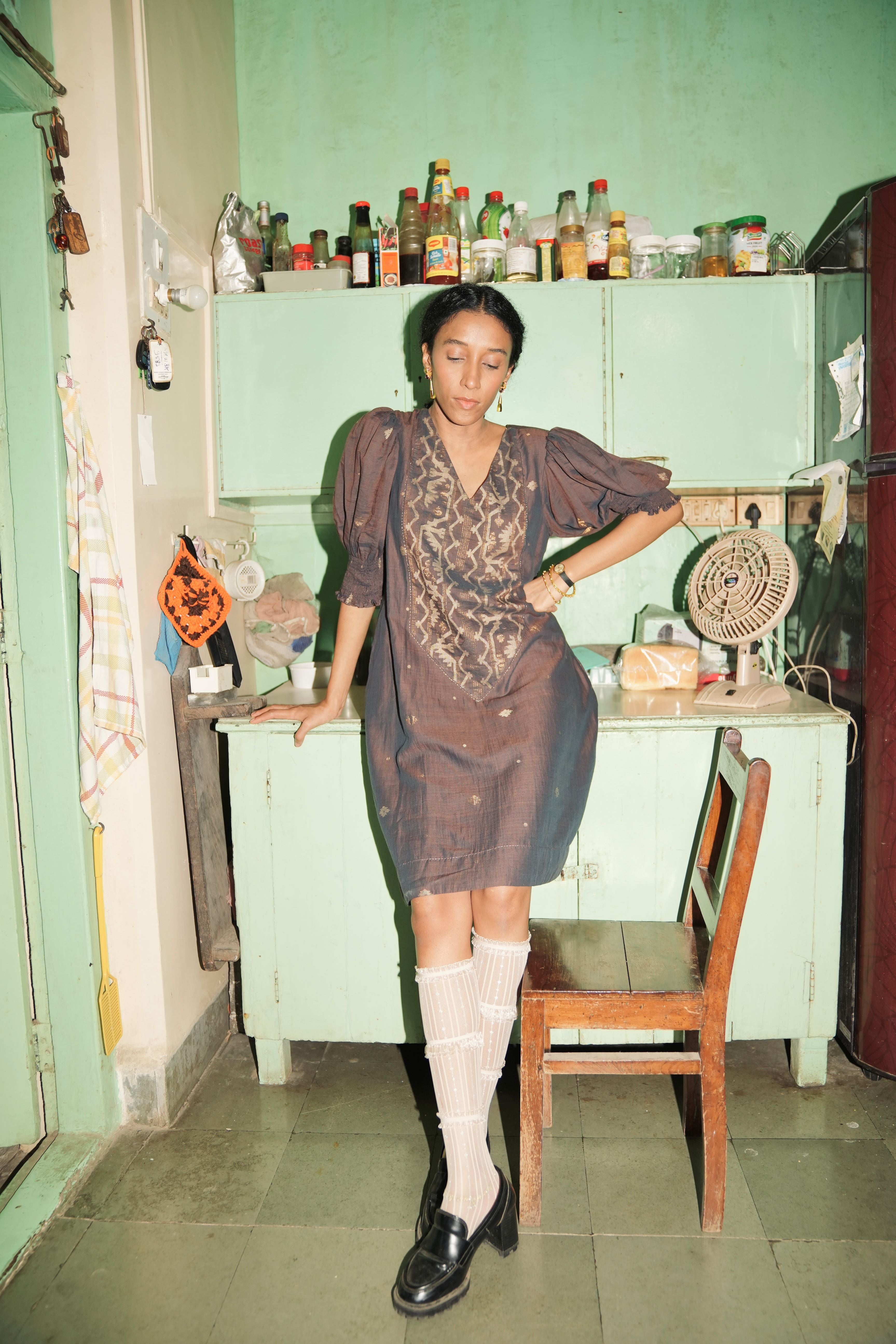 Papiya - Blue Handwoven Jamdani Yoke Dress