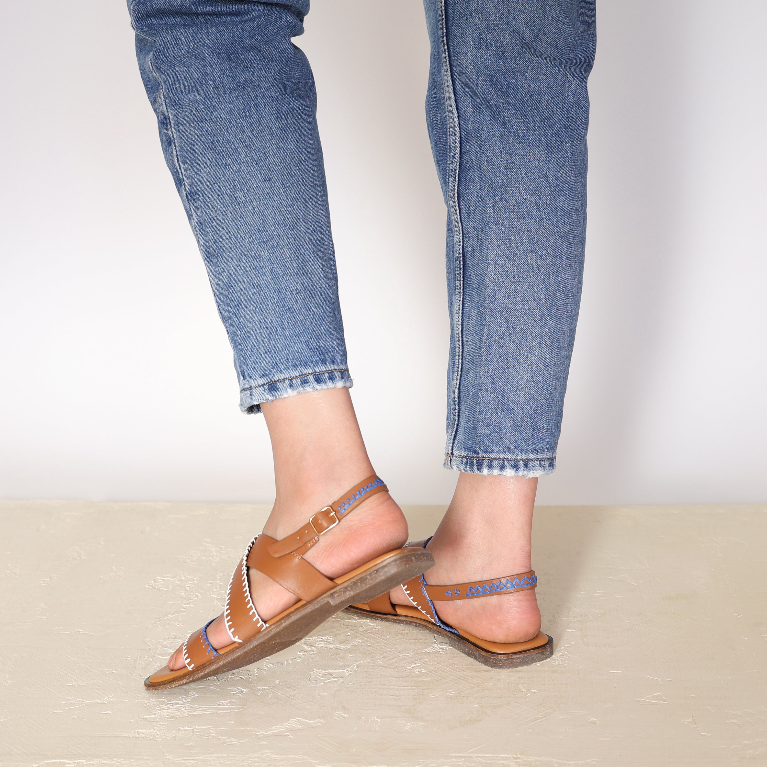 Tan Cross Sandals