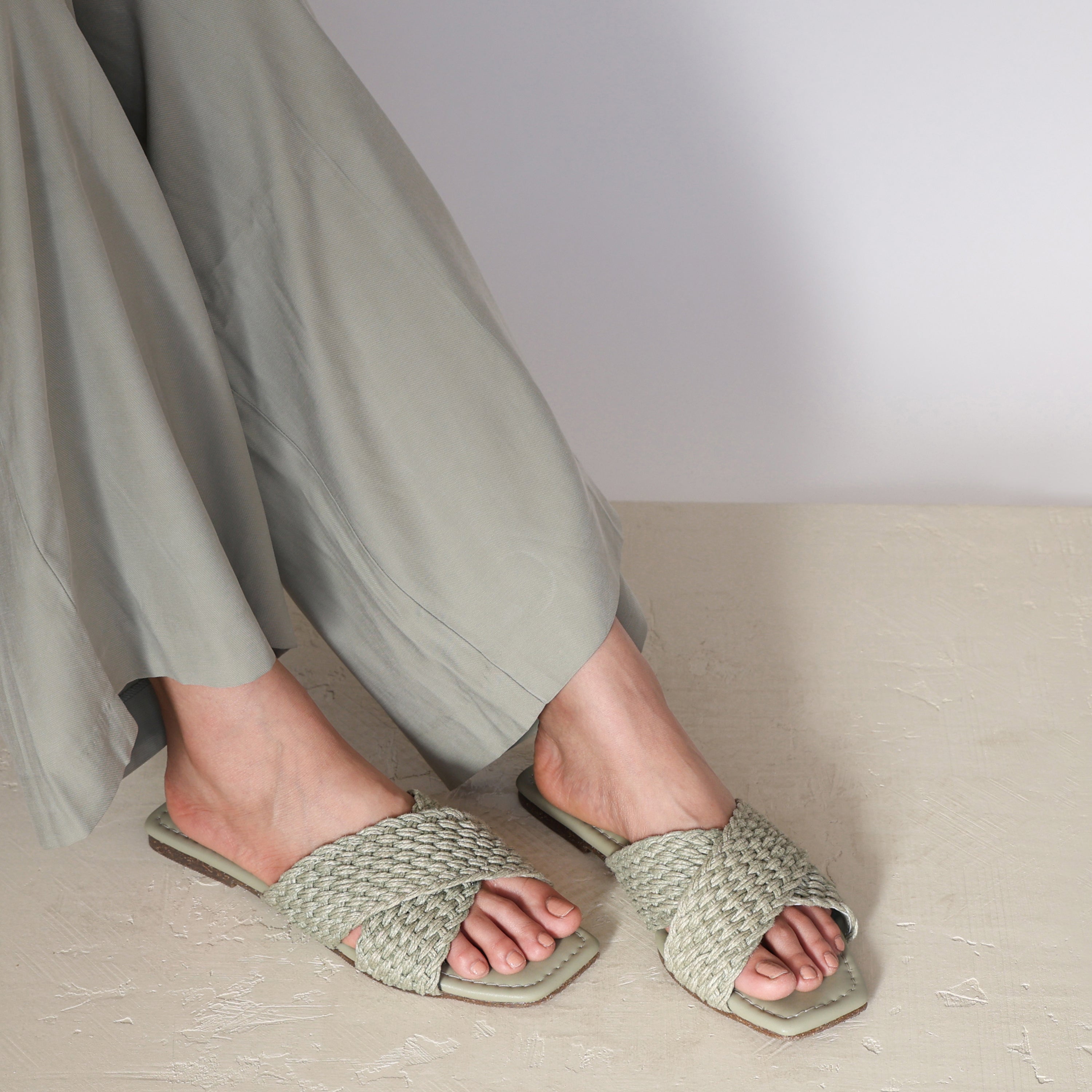 Sage green Jute slides