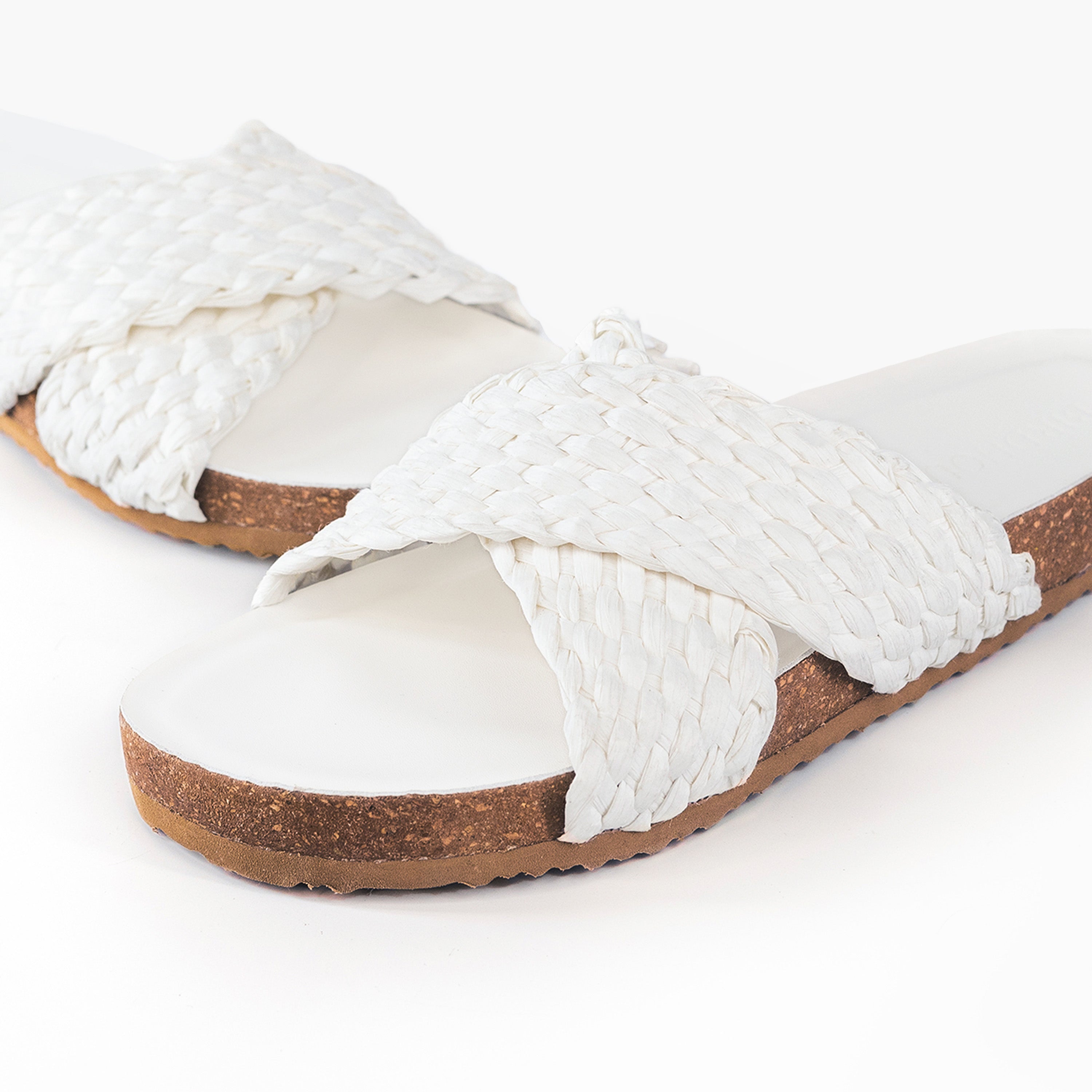 White Braided Raffia Slides
