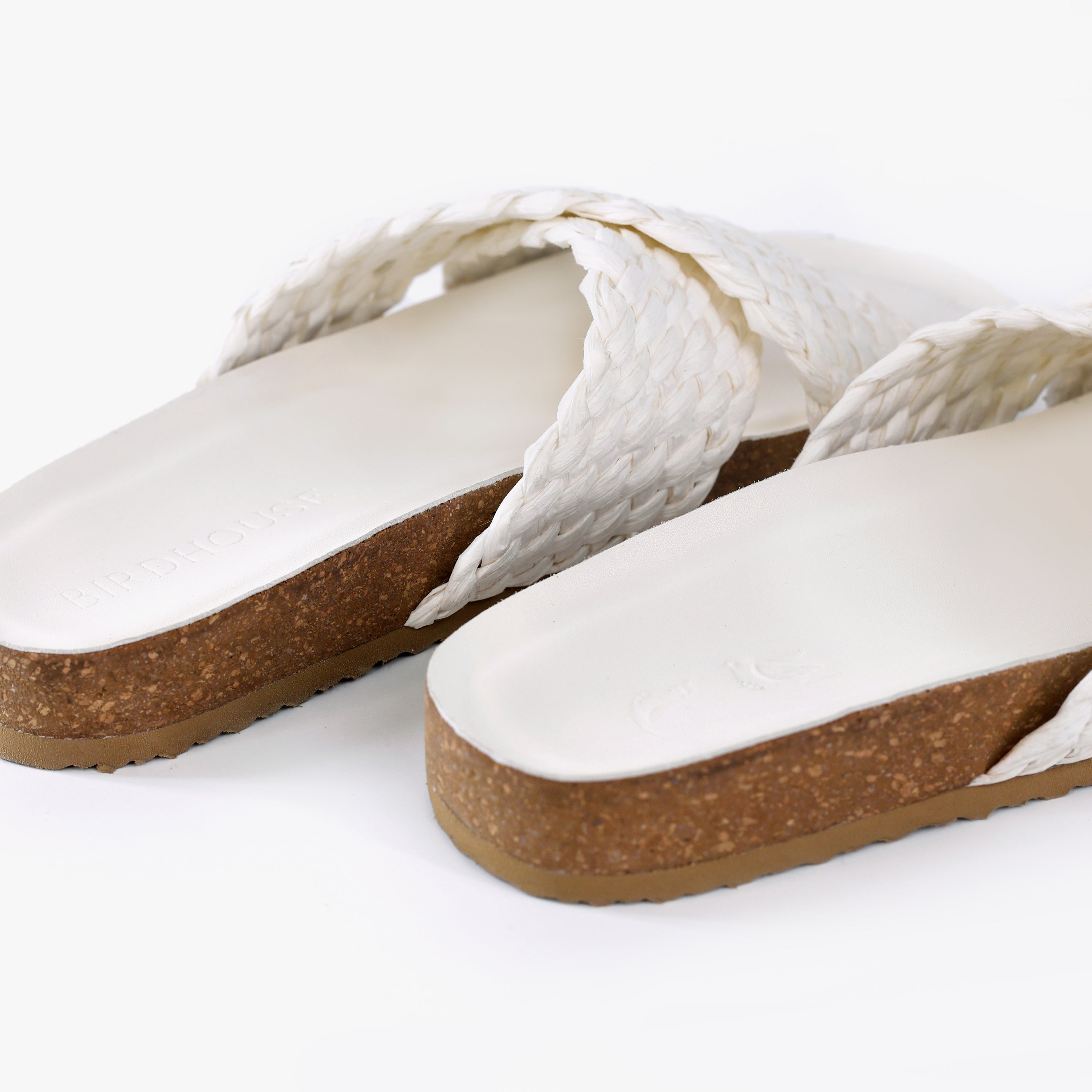 White Braided Raffia Slides