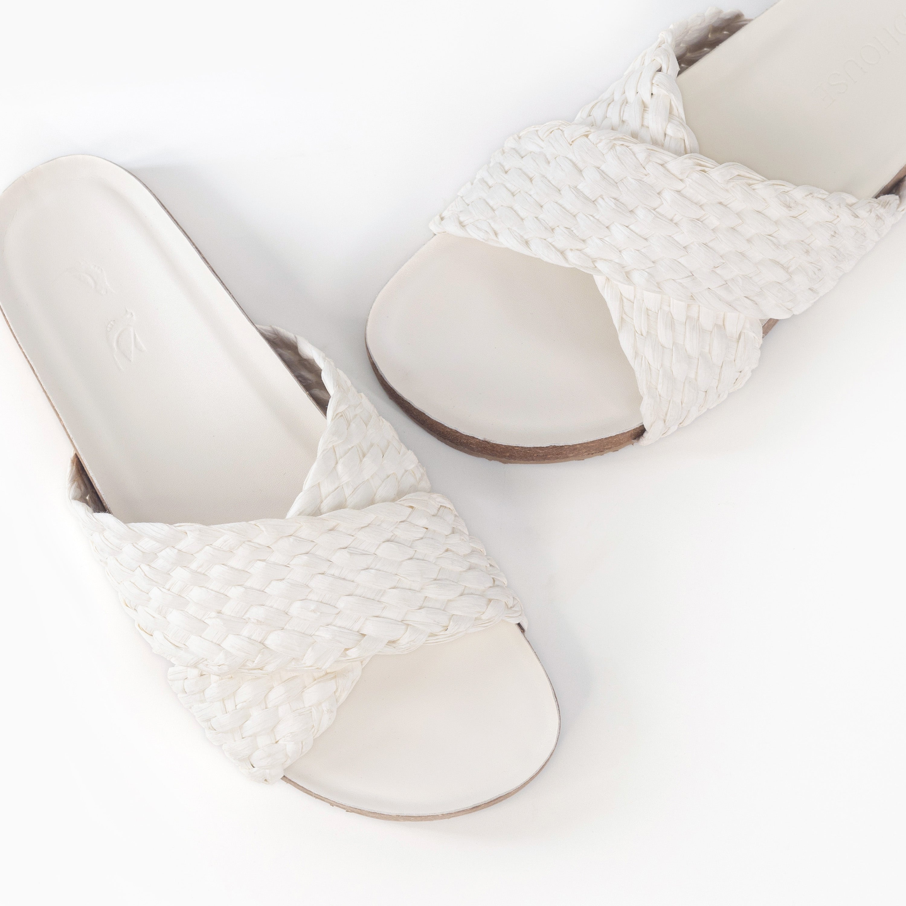 White Braided Raffia Slides