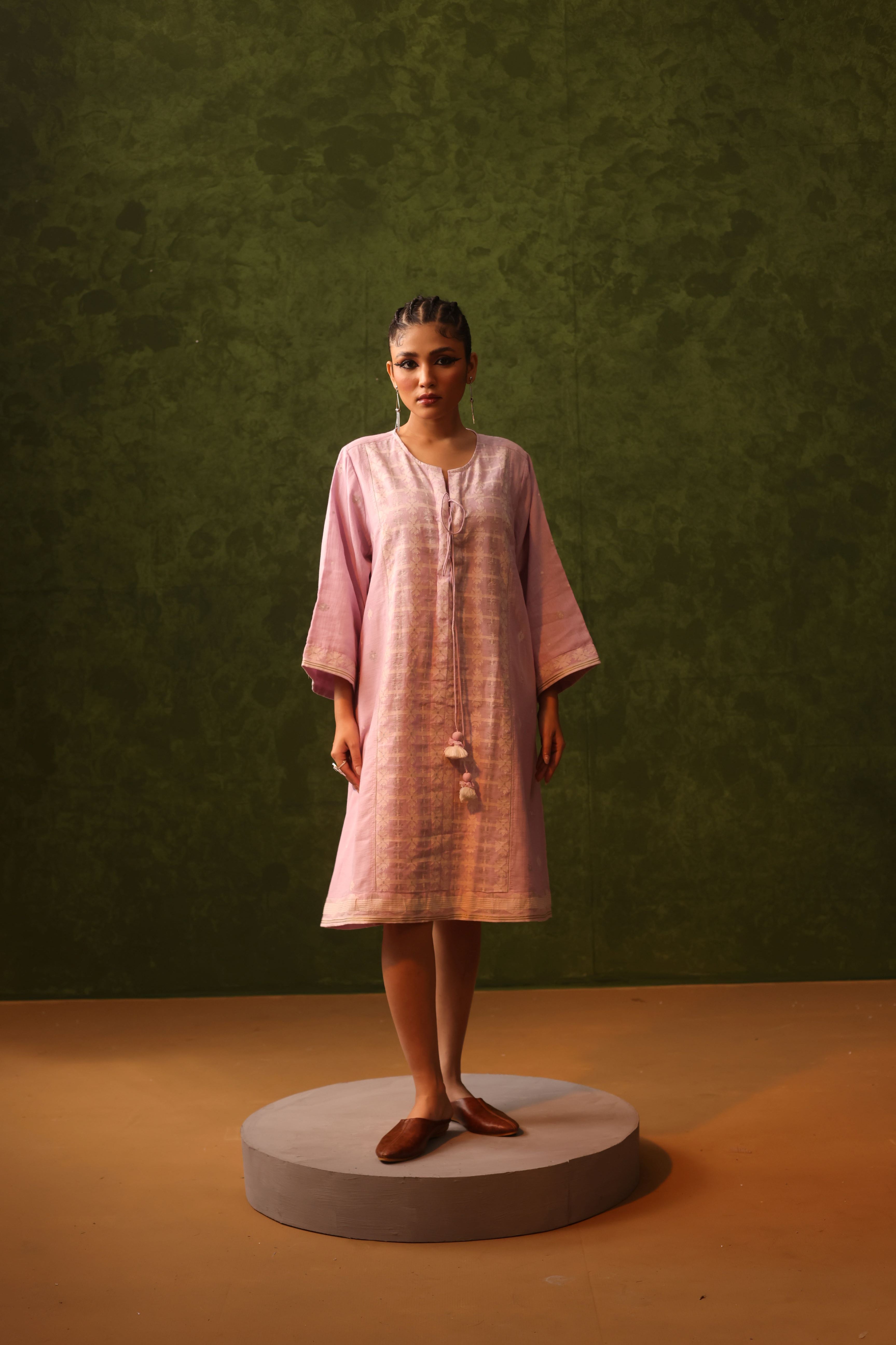 Aafreen - Blush Pink Handwoven Cotton Jamdani Dress