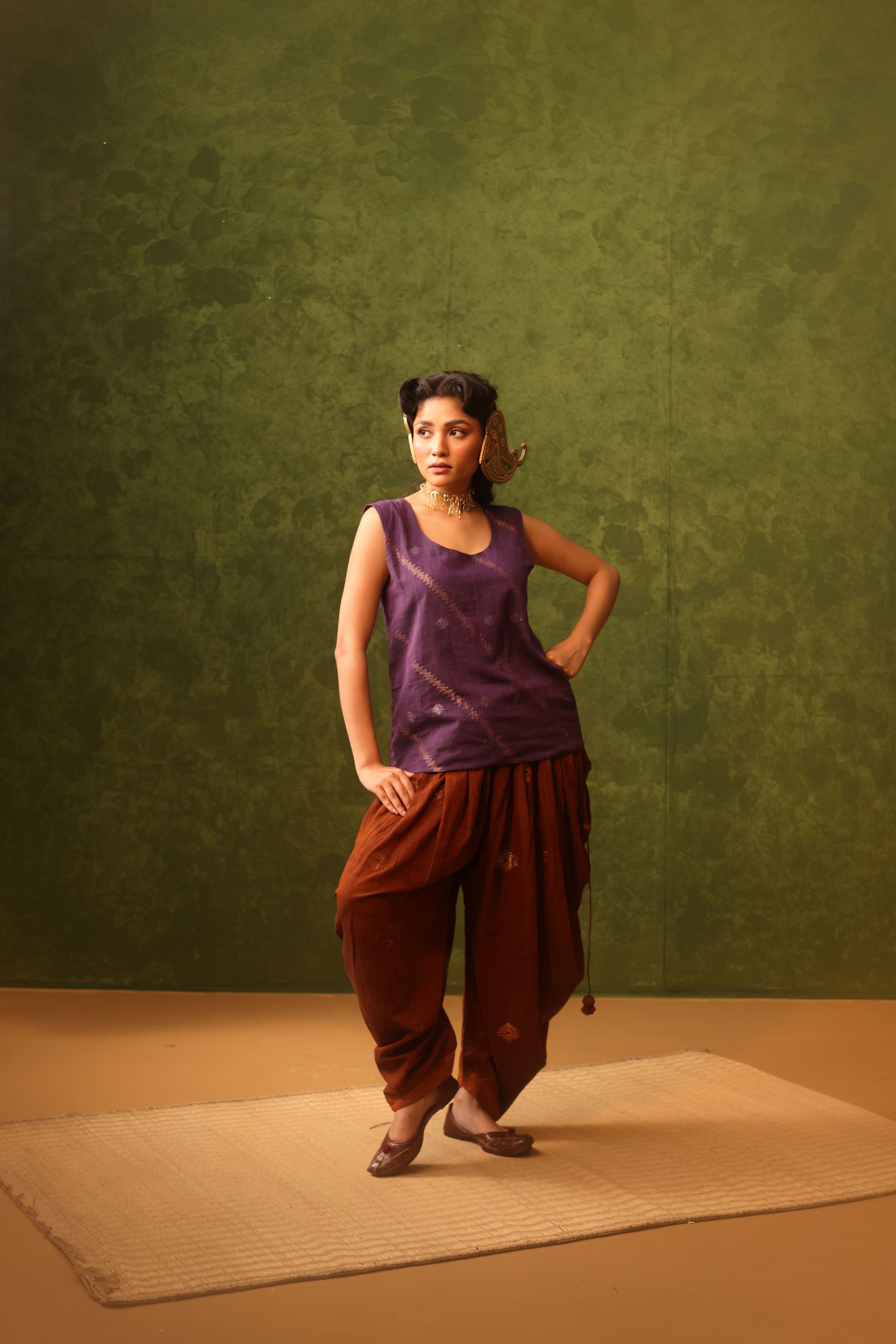 Kamini - Rust Orange Handwoven Cotton Dhoti Pants
