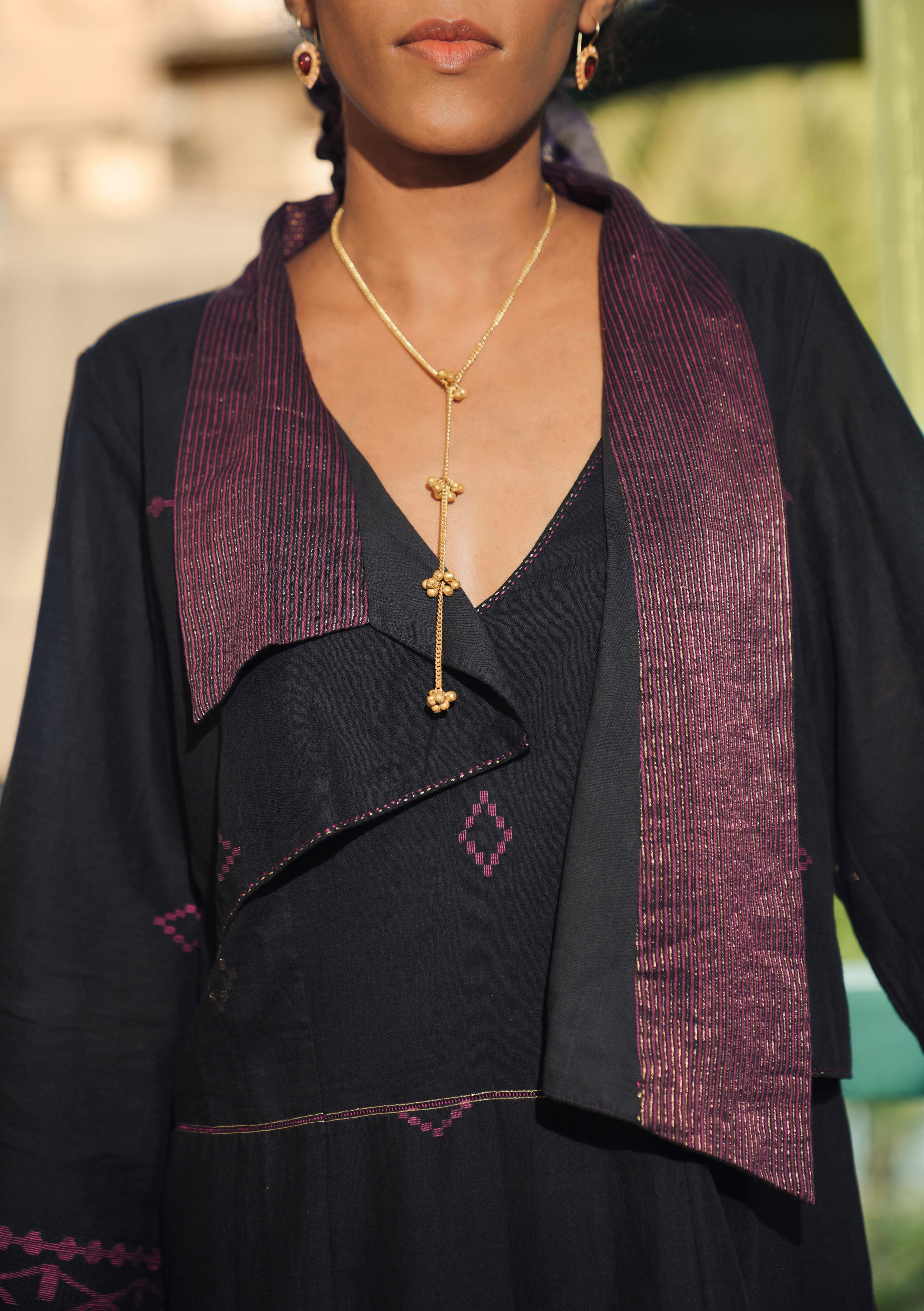 Bosonto - Black Handwoven Jamdani Asymmetrical Dress