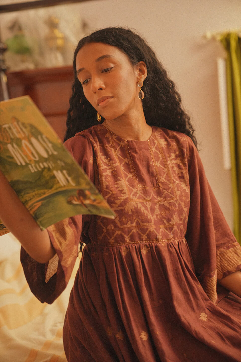 Koel - Brown Handwoven Cotton Jamdani Back Tie-Up Dress