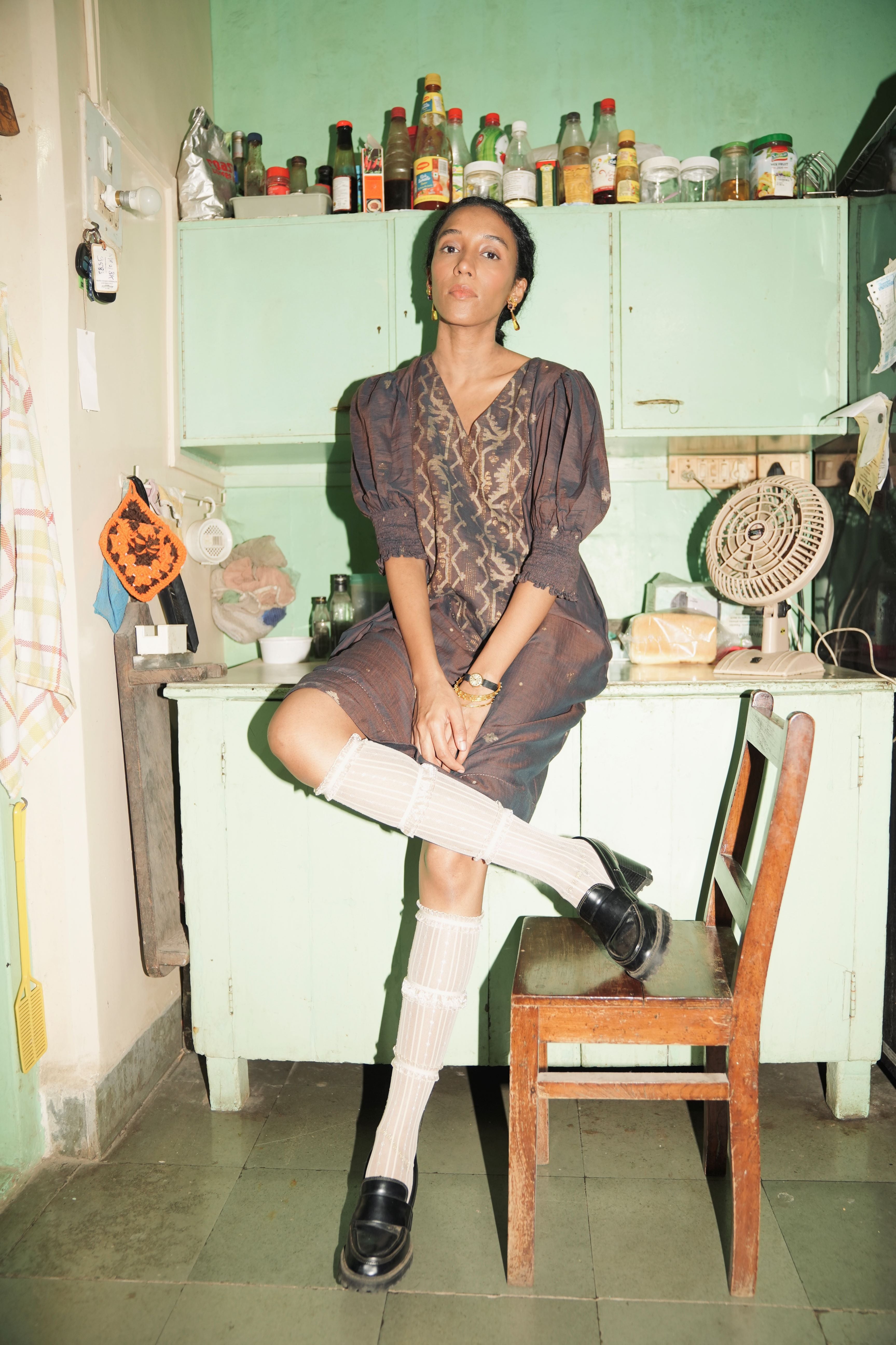 Papiya - Blue Handwoven Jamdani Yoke Dress