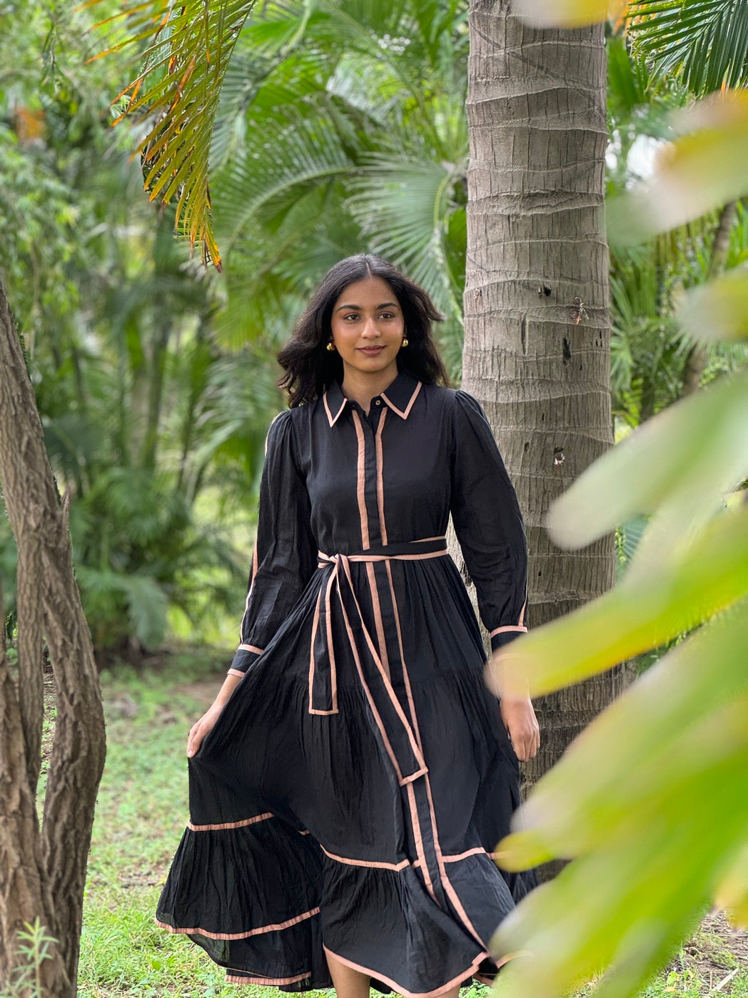 Black and Mustard Cotton Line Dress