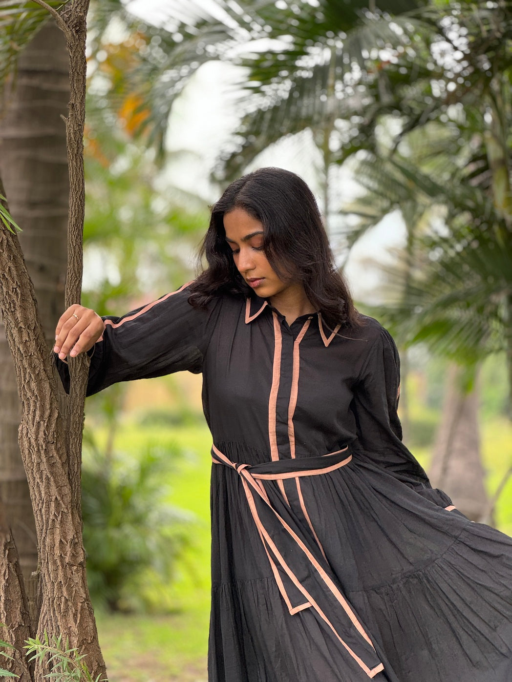 Black and Mustard Cotton Line Dress