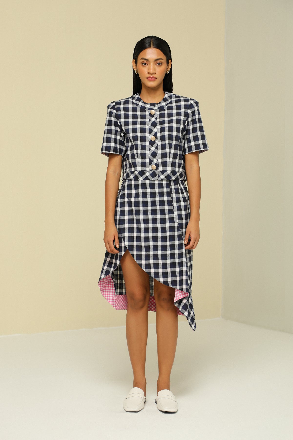 Blue And White Cotton Check Top