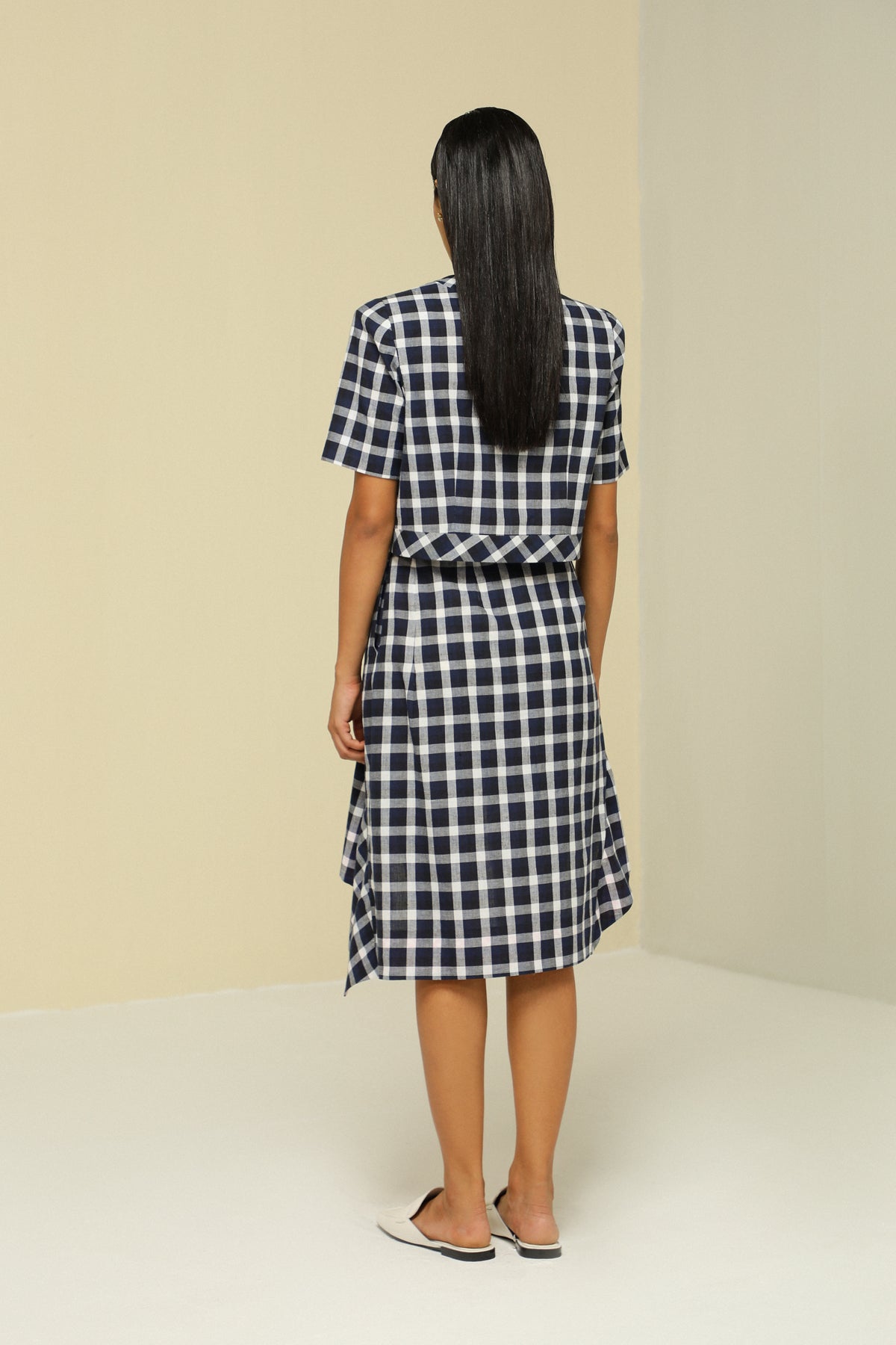 Blue And White Cotton Check Skirt