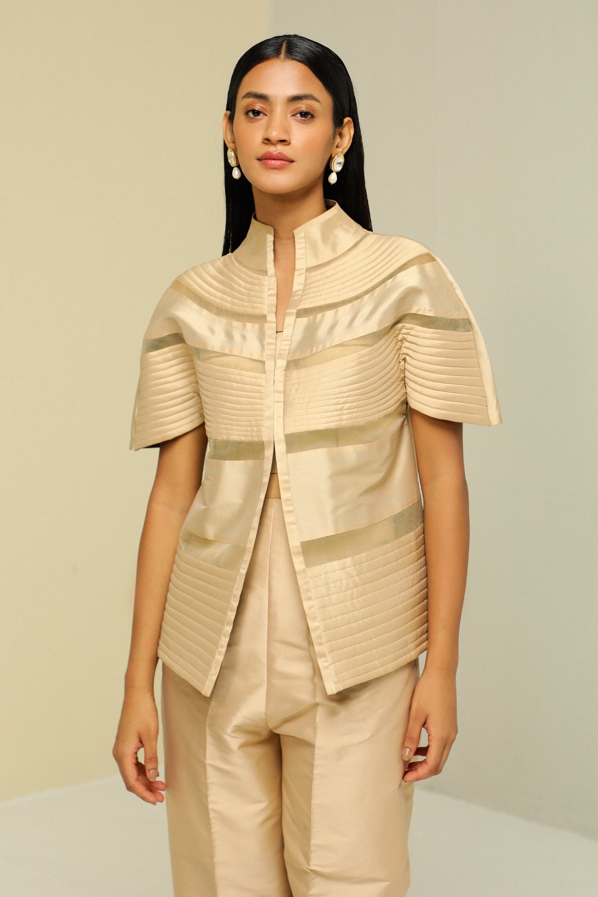 Gold Silk Stripe Lightweight Reversible Short Jacket