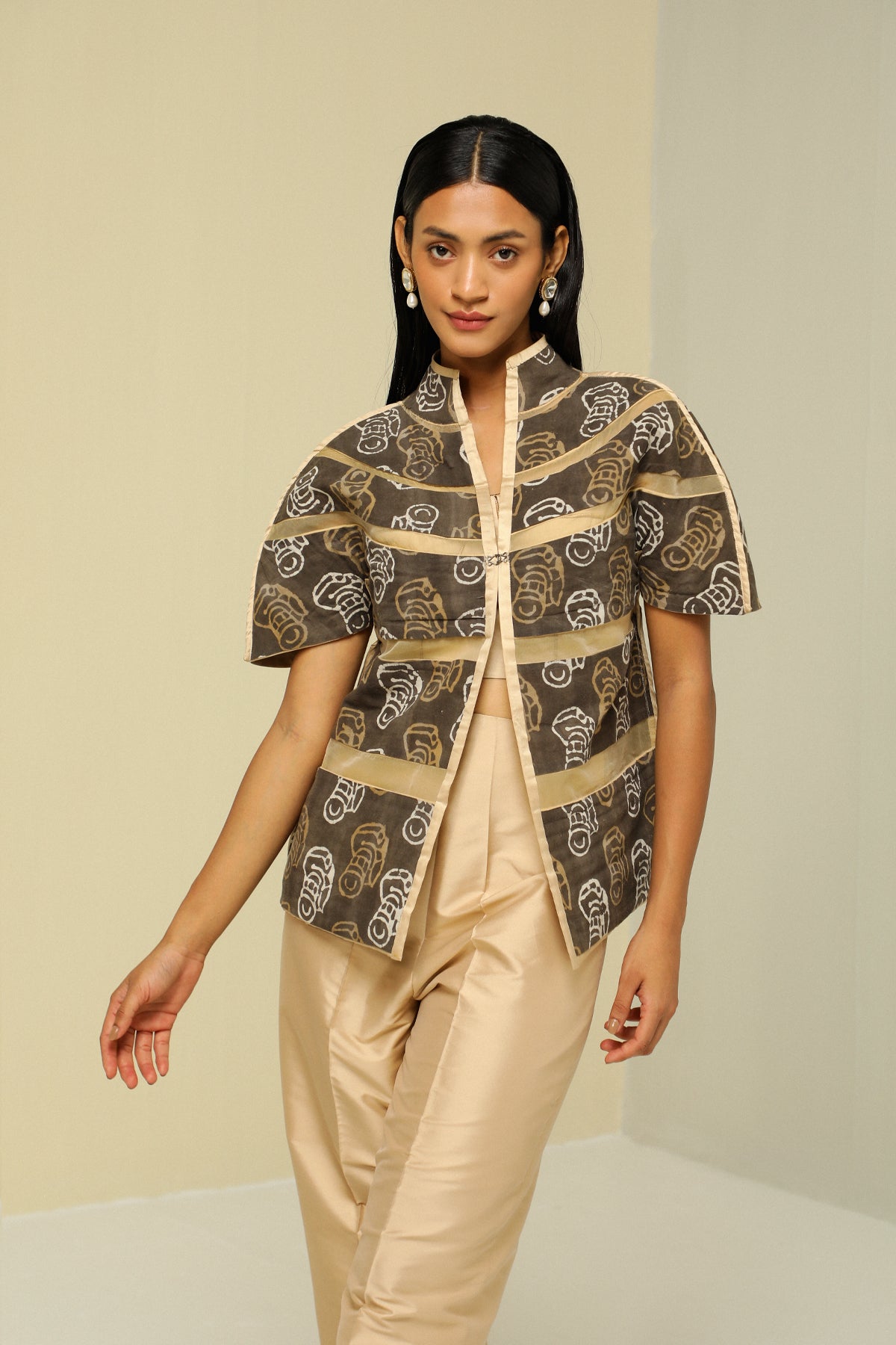 Gold Silk Stripe Lightweight Reversible Short Jacket