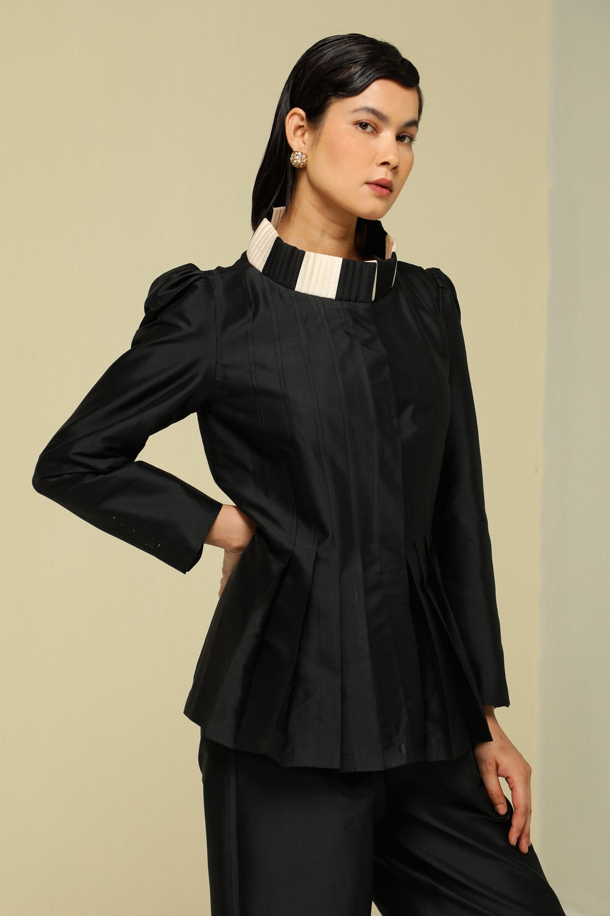 Black Silk Pleat Jacket