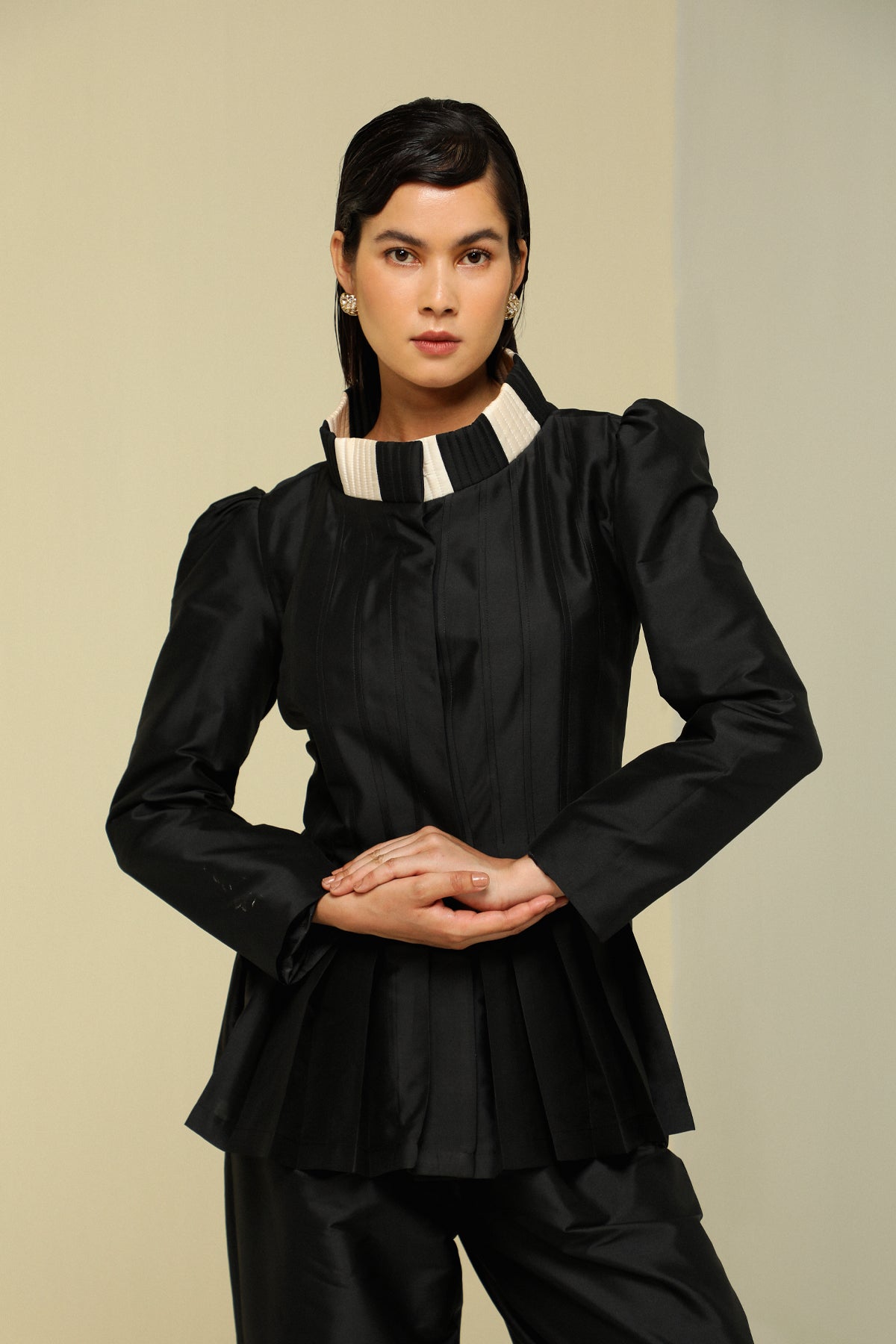 Black Silk Pleat Jacket