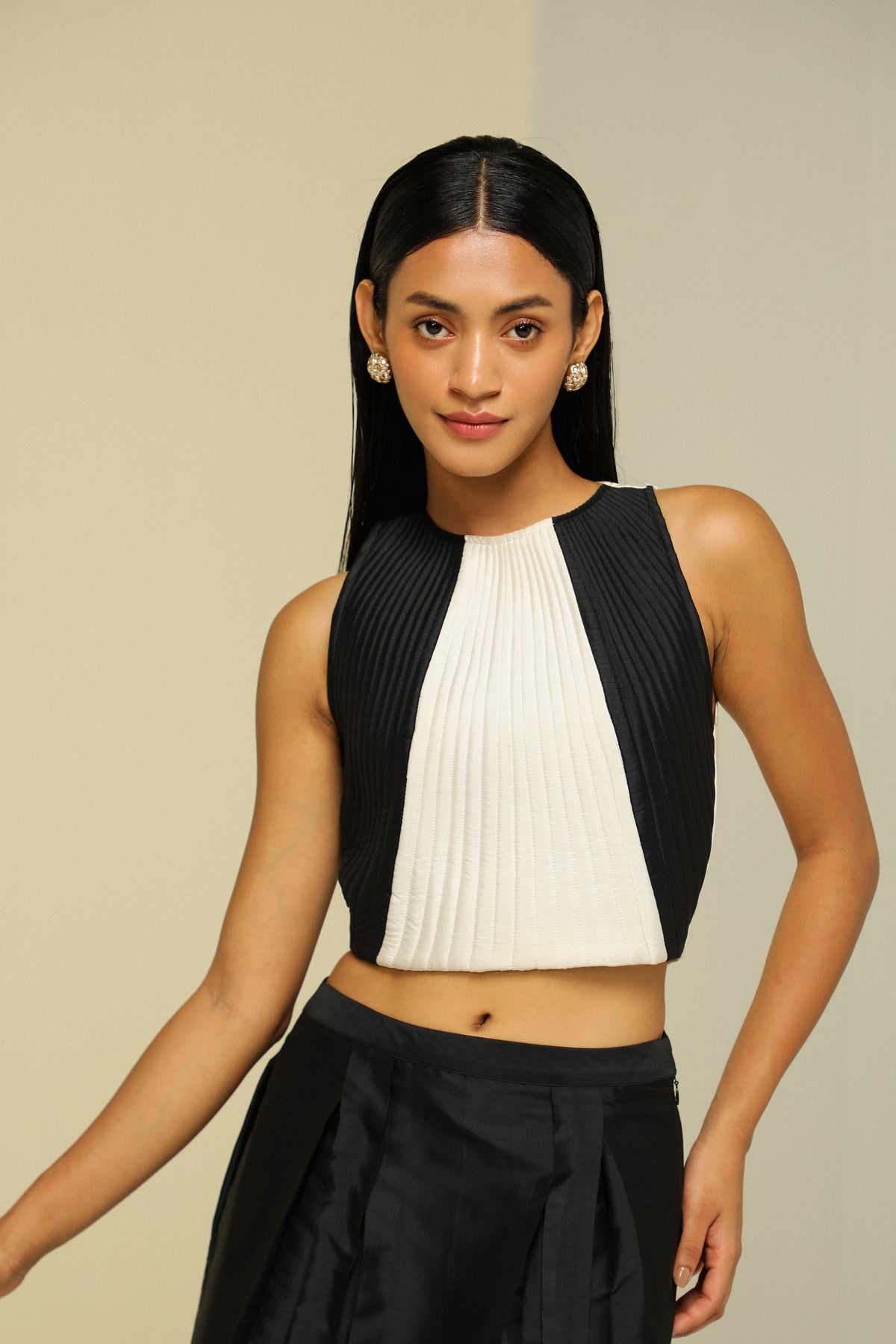 Black And White Silk Zebra Crop Top