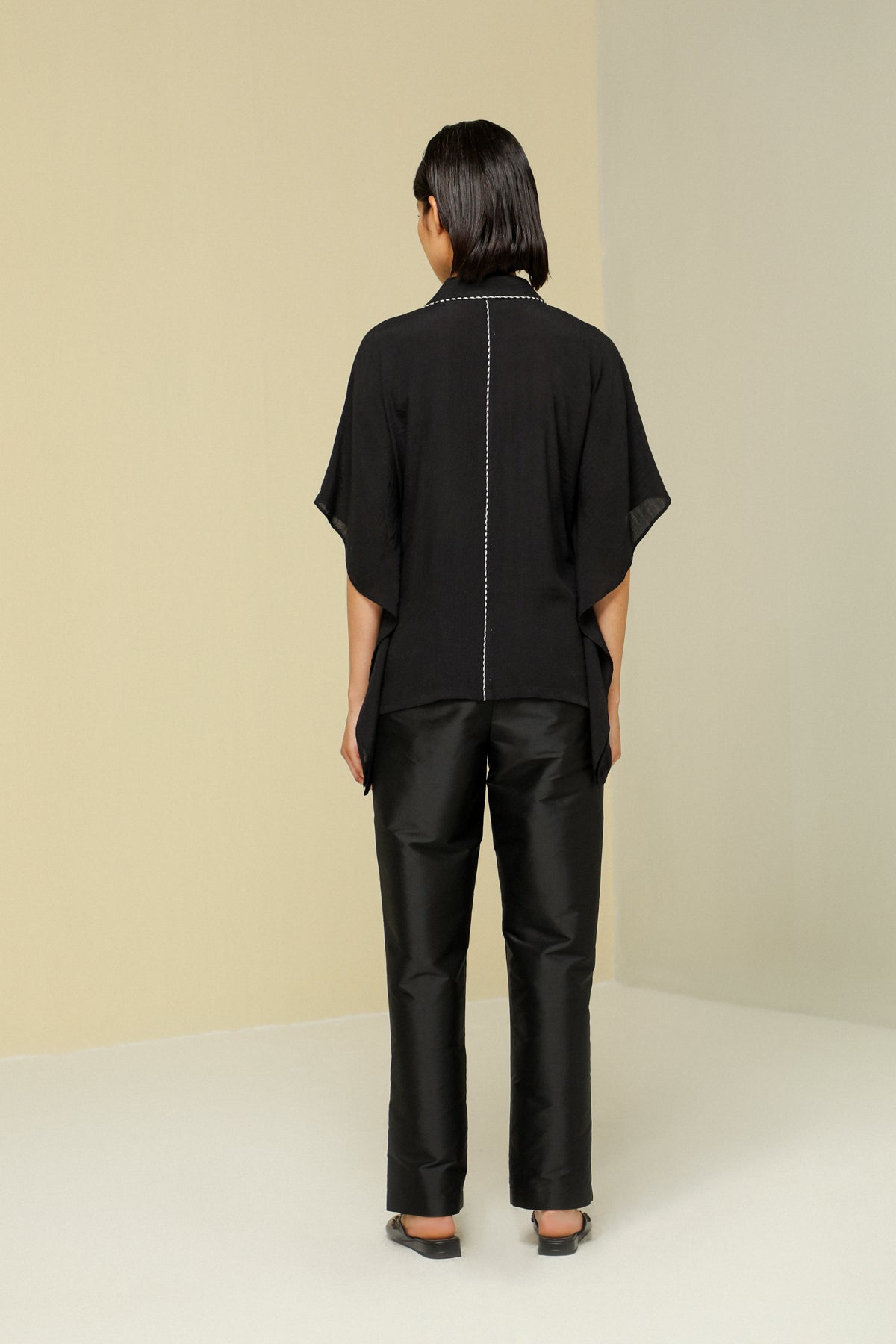 Black Crepe Linen Kaftan Top