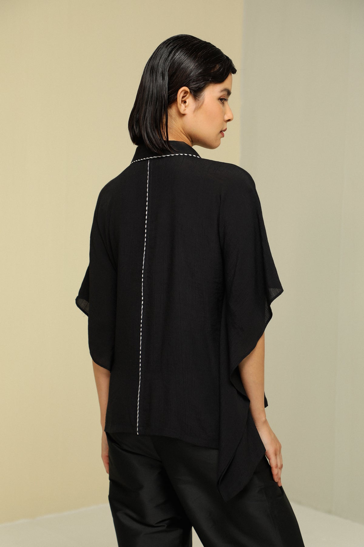 Black Crepe Linen Kaftan Top