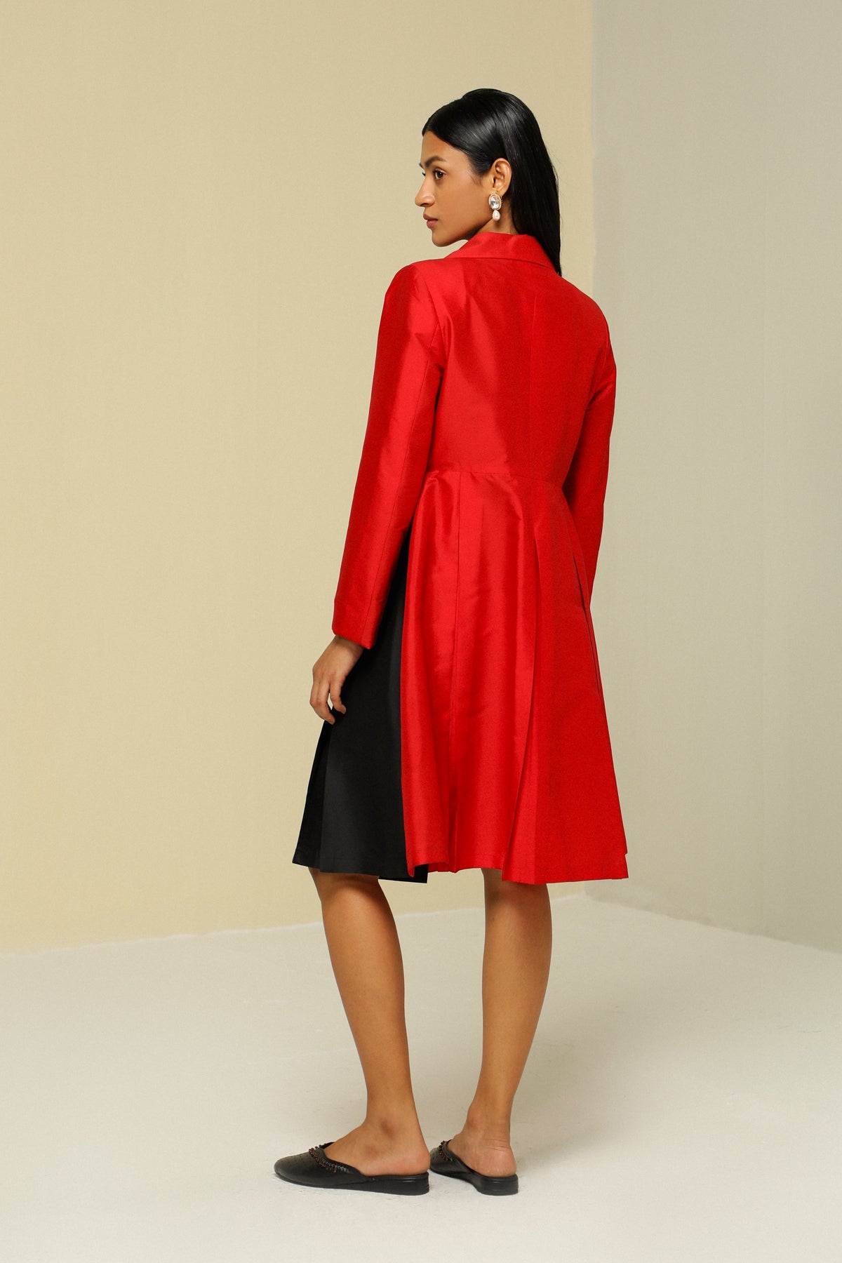 Red And Black Silk Overlap Jacket Dress