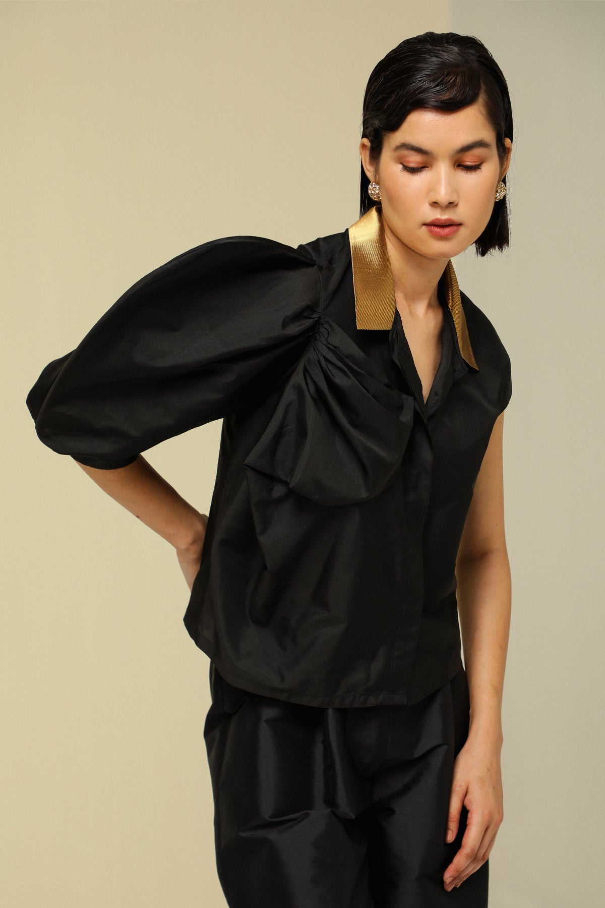 Black Silk Bow Top