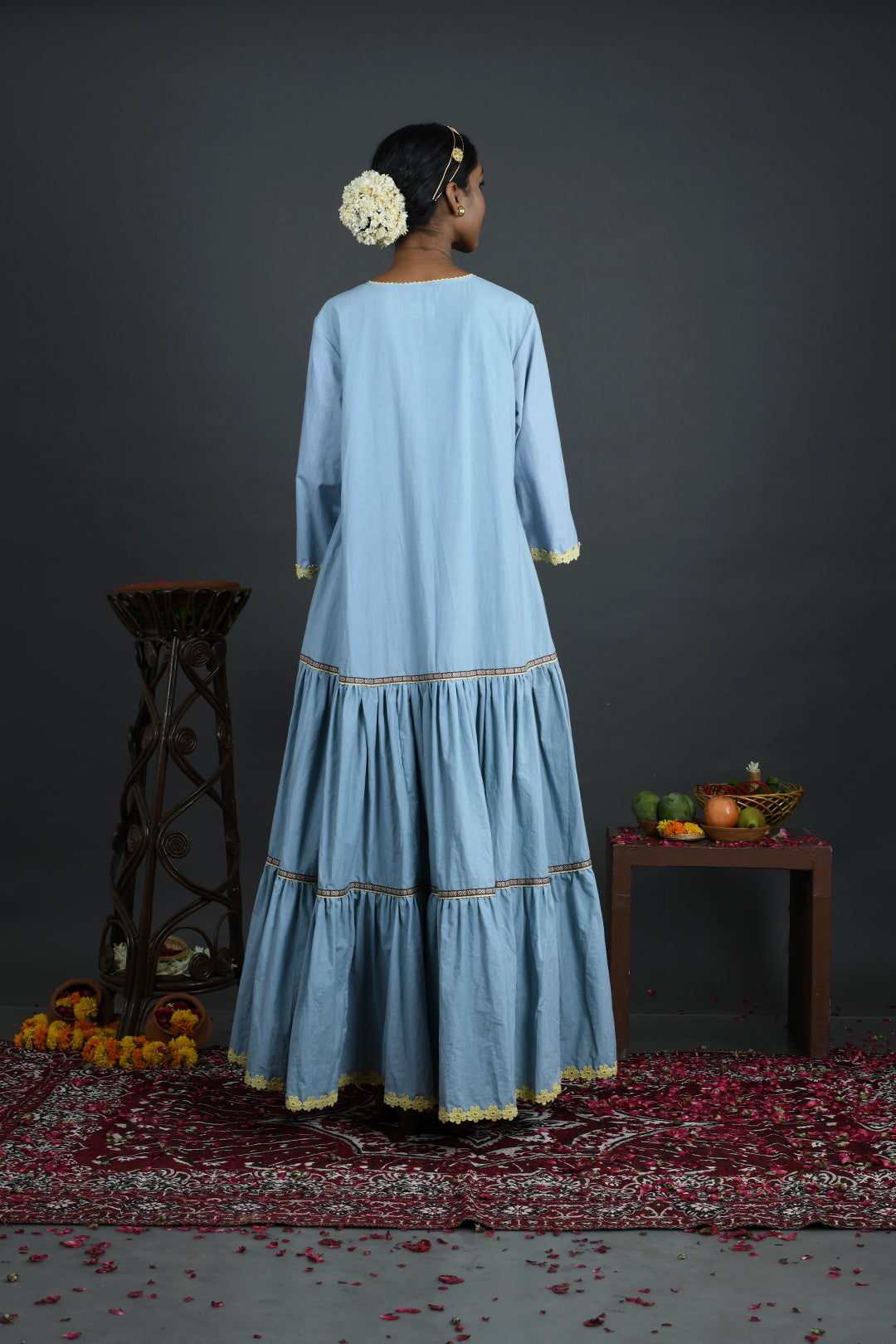 Amrapalli - Blue Cotton Poplin Full Length Gown