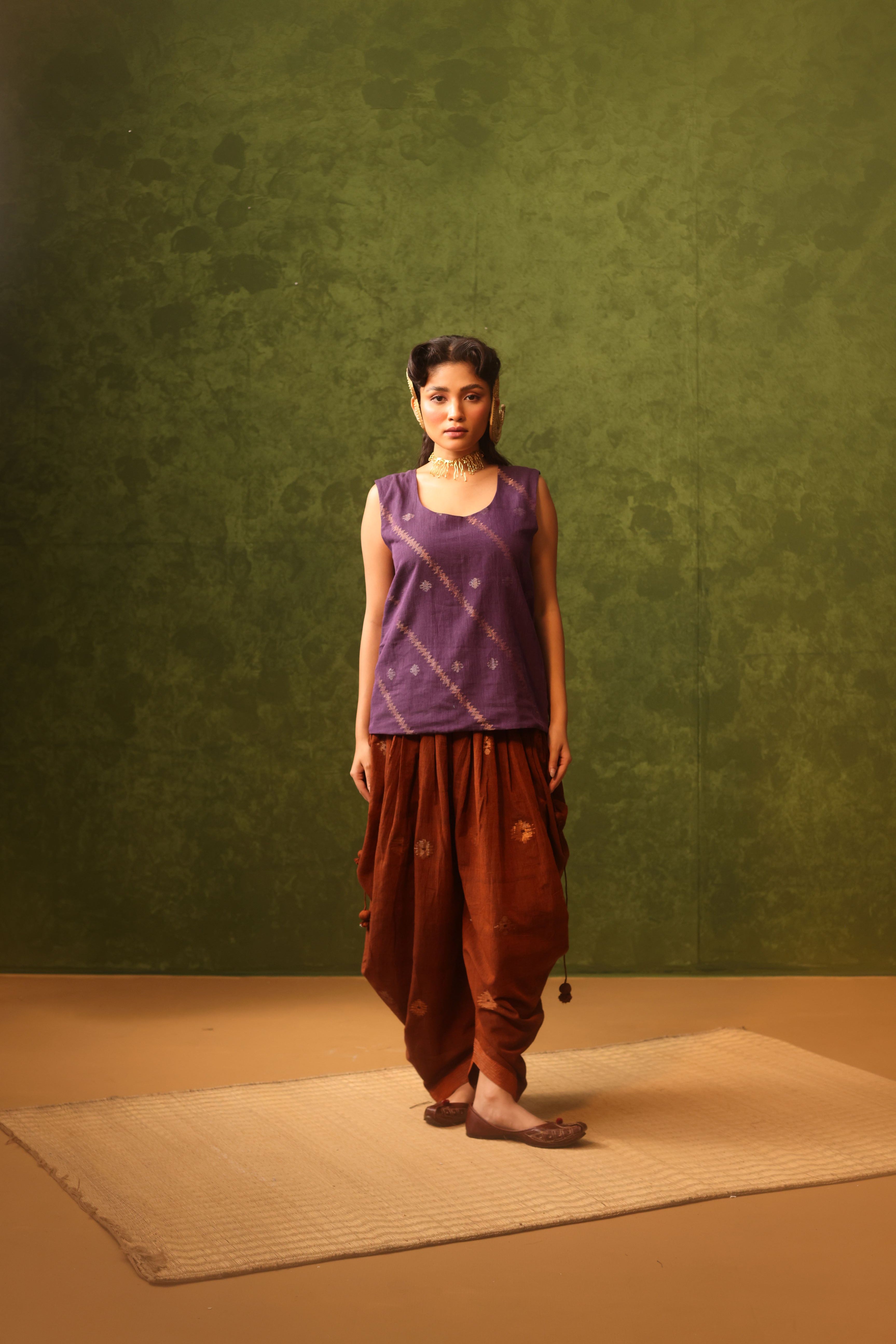 Kamini - Rust Orange Handwoven Cotton Dhoti Pants
