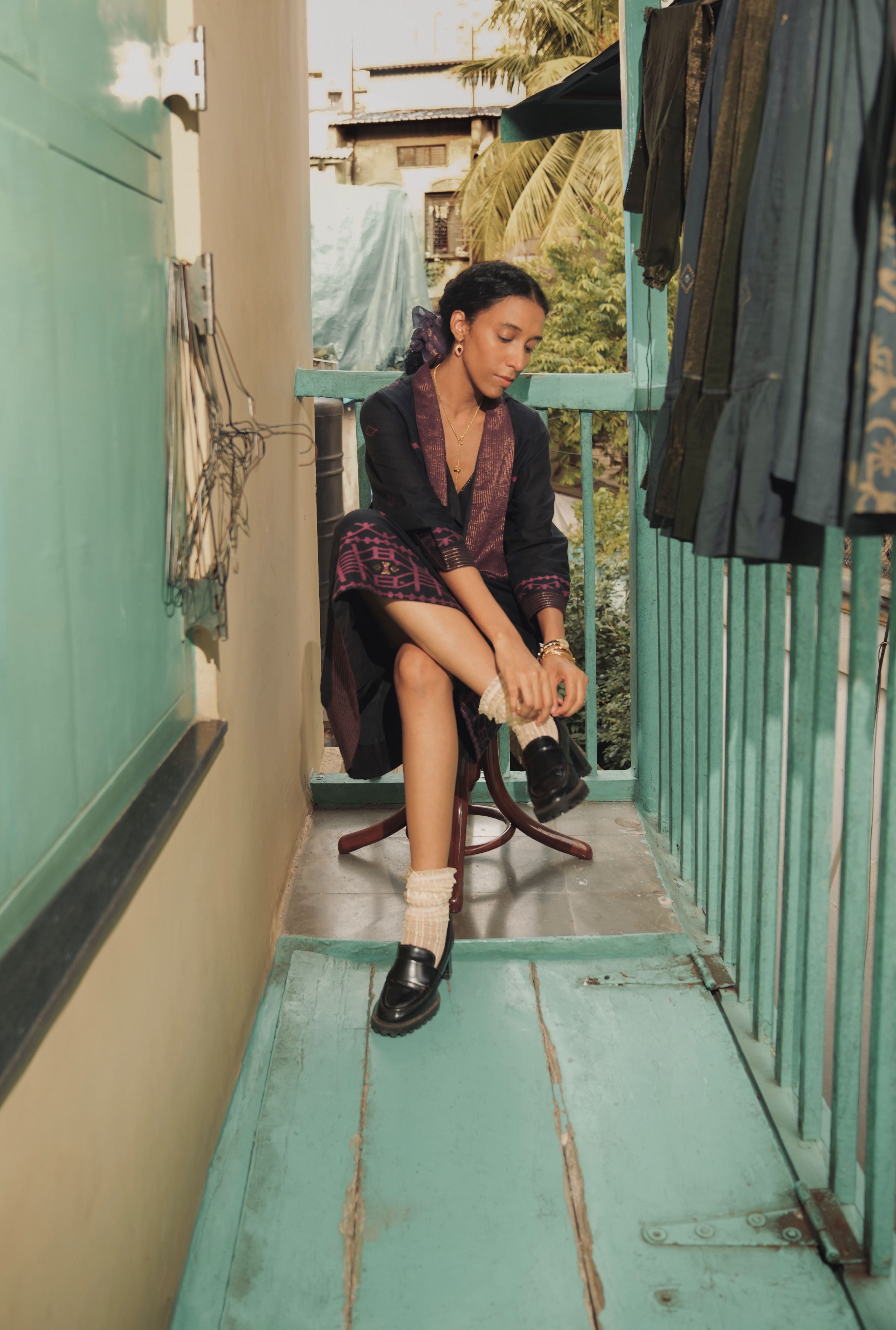 Bosonto - Black Handwoven Jamdani Asymmetrical Dress