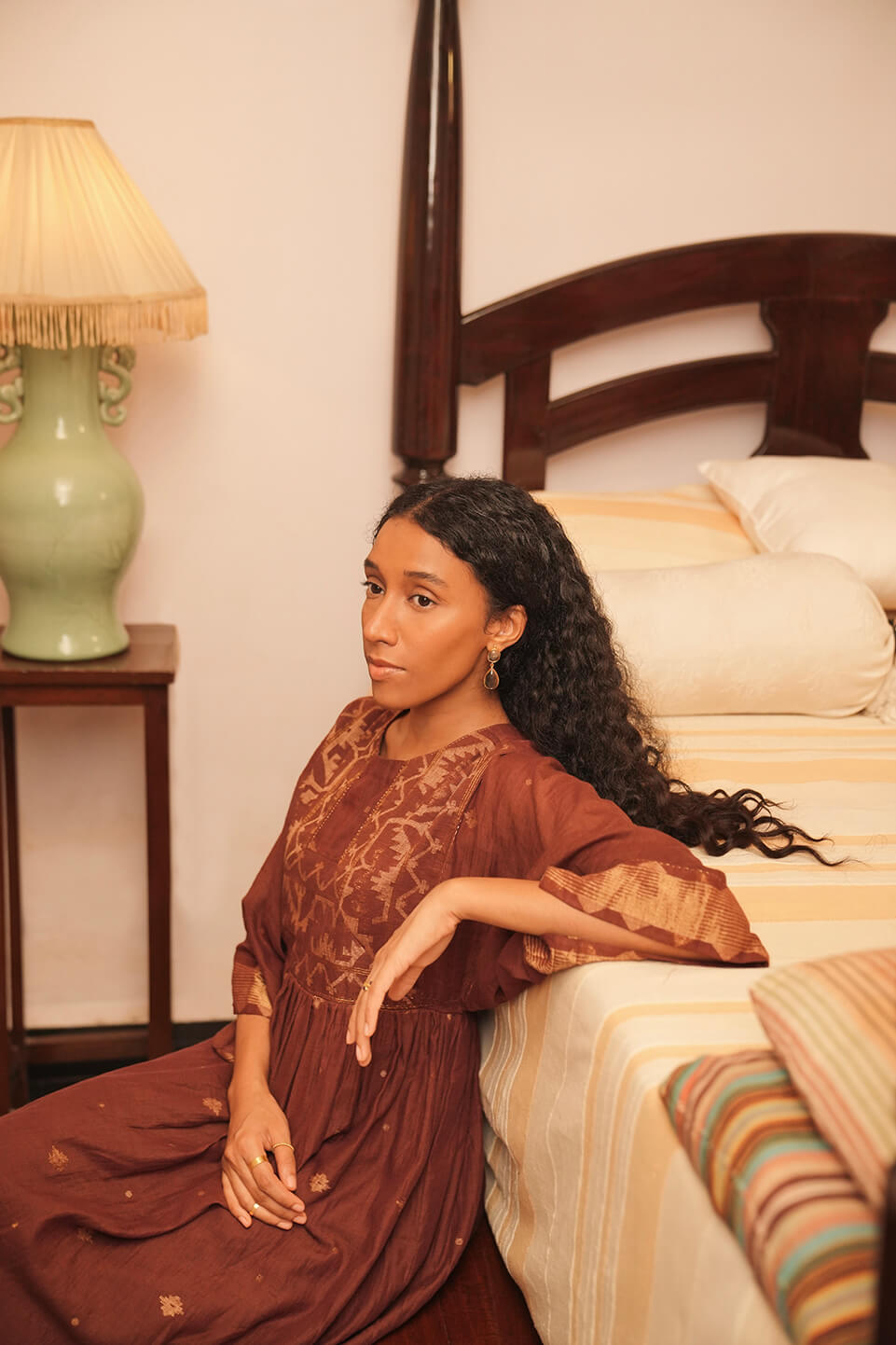 Koel - Brown Handwoven Cotton Jamdani Back Tie-Up Dress