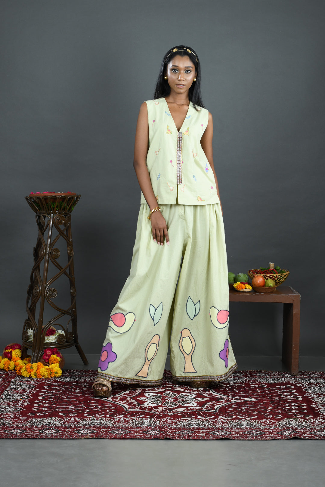Raag - Green Cotton Poplin Hand Embroidered Co-Ord Set
