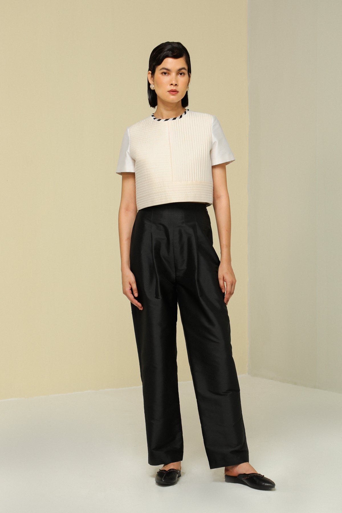 Black Silk High Waist Pants