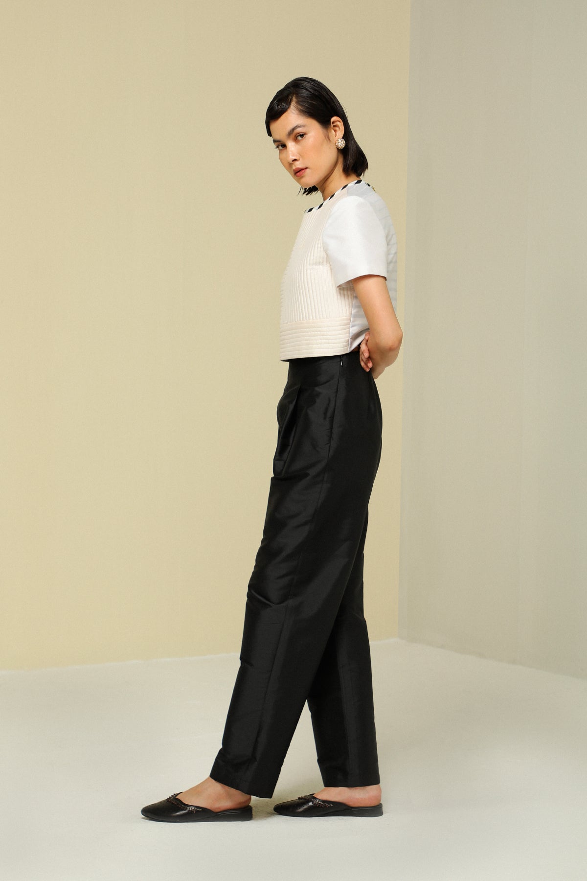 Black Silk High Waist Pants