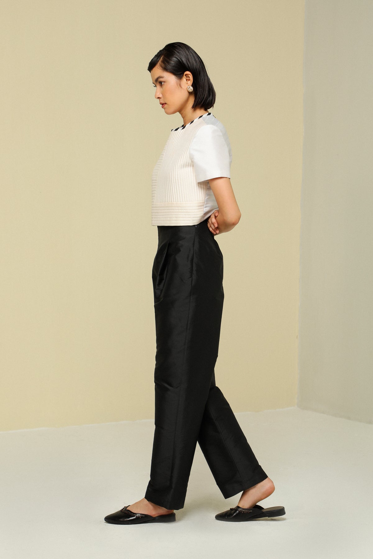 Black Silk High Waist Pants