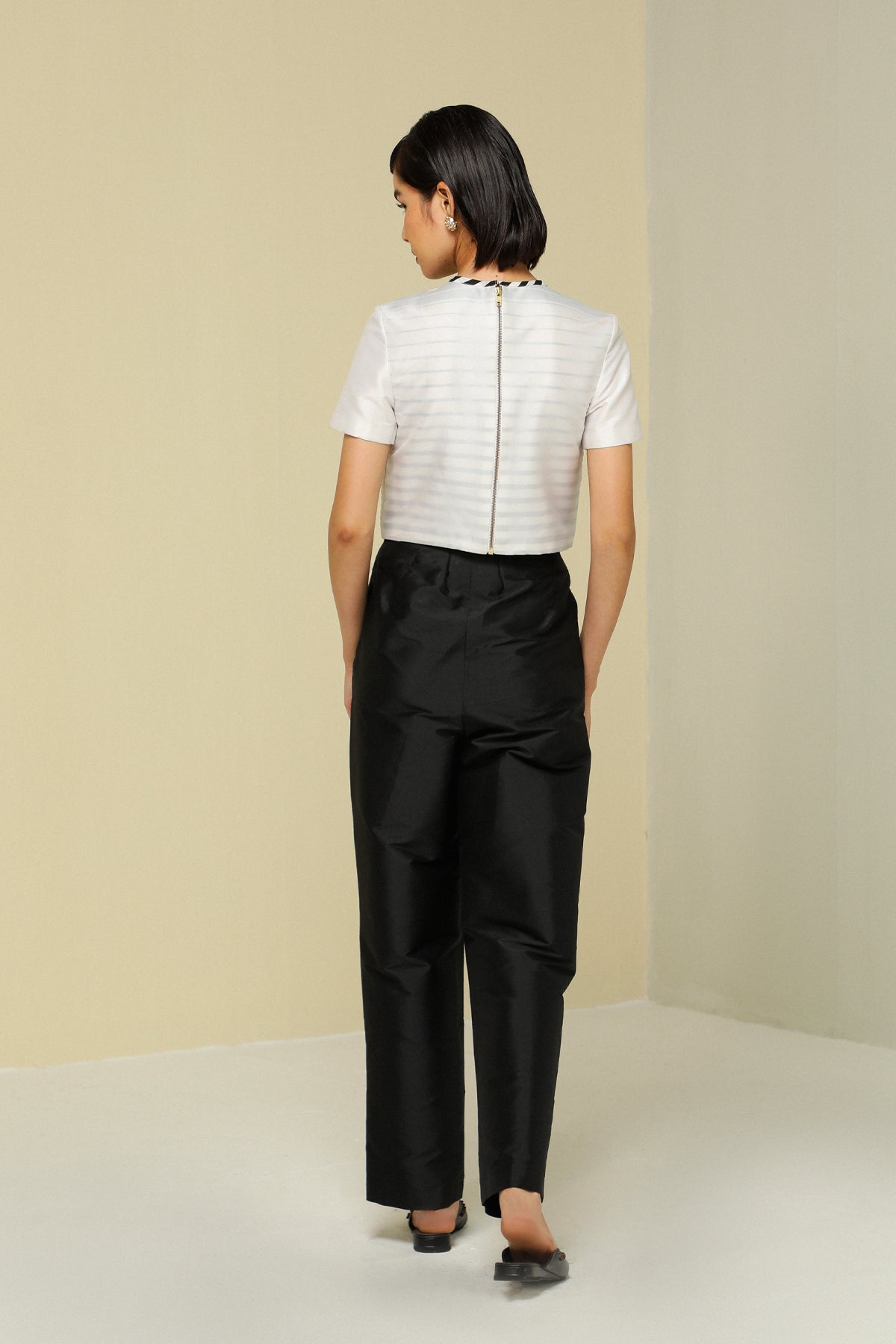 Black Silk High Waist Pants
