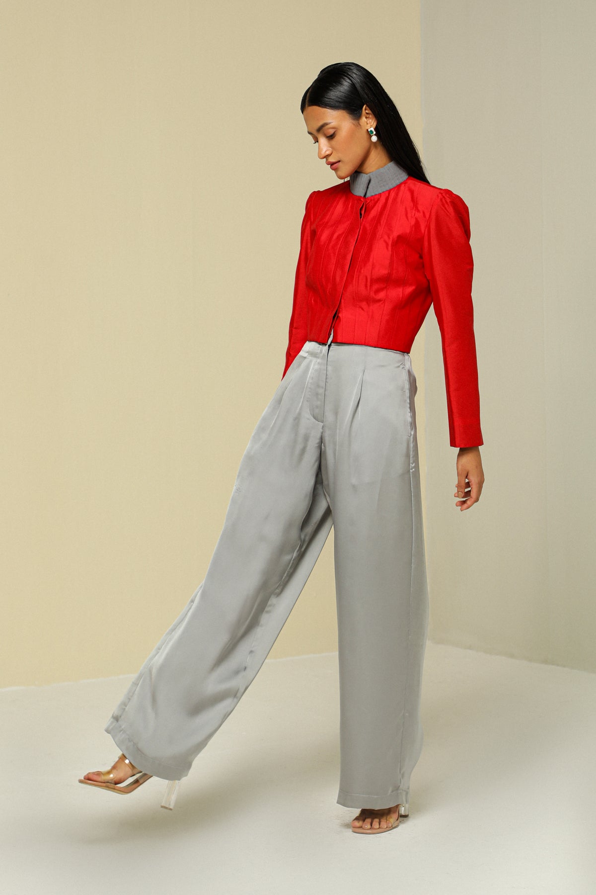 Grey Satin Crepe Pants