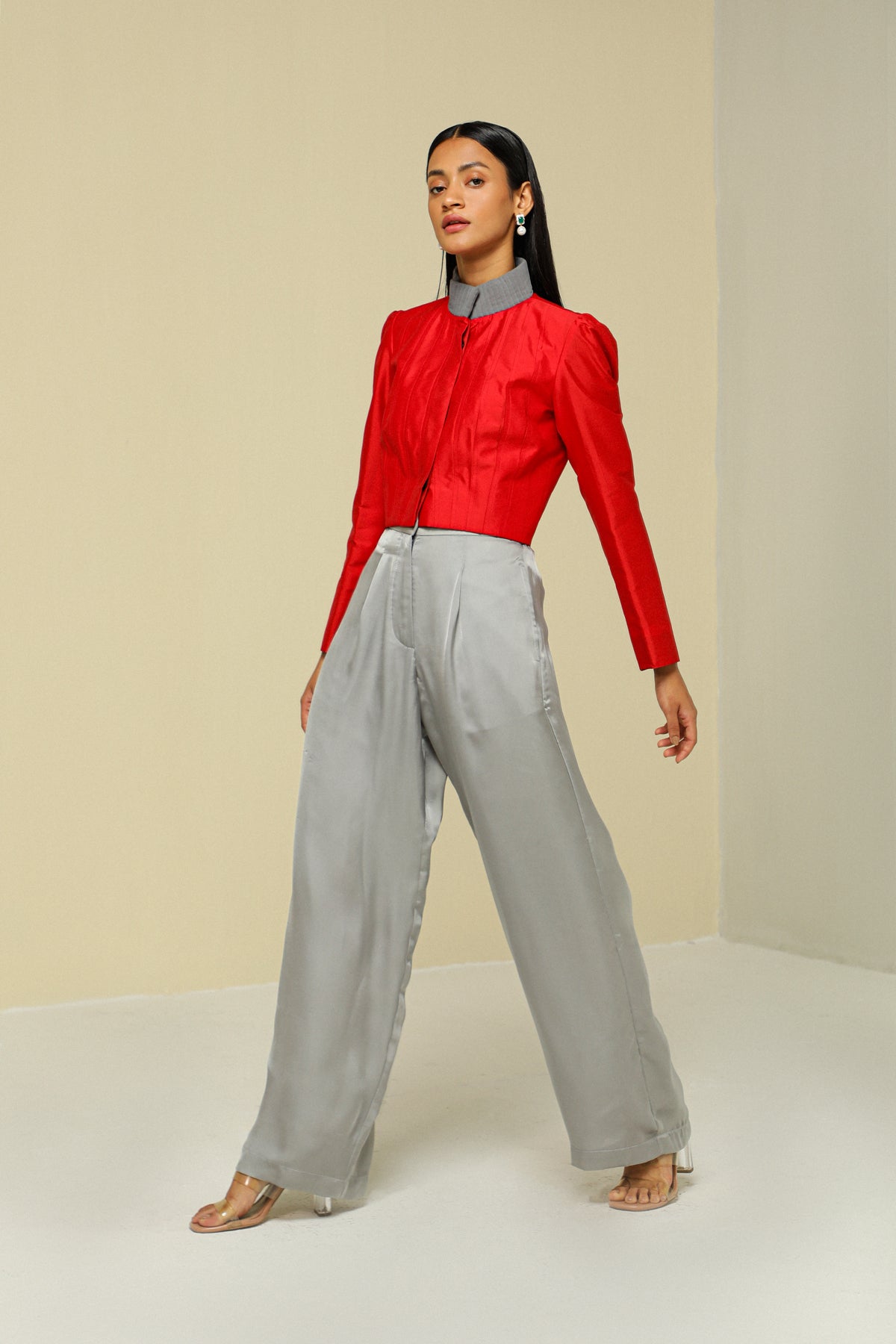 Grey Satin Crepe Pants