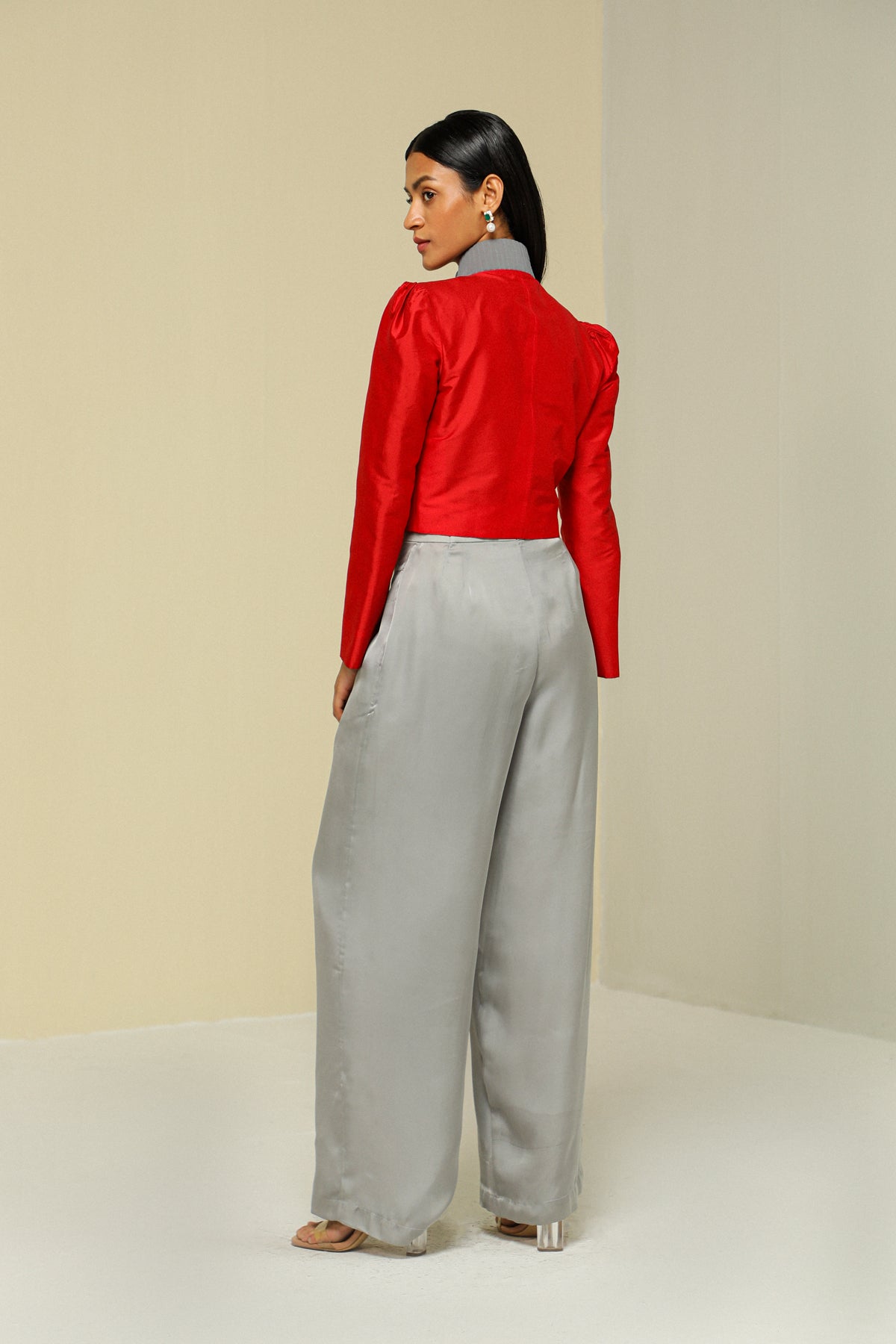 Grey Satin Crepe Pants