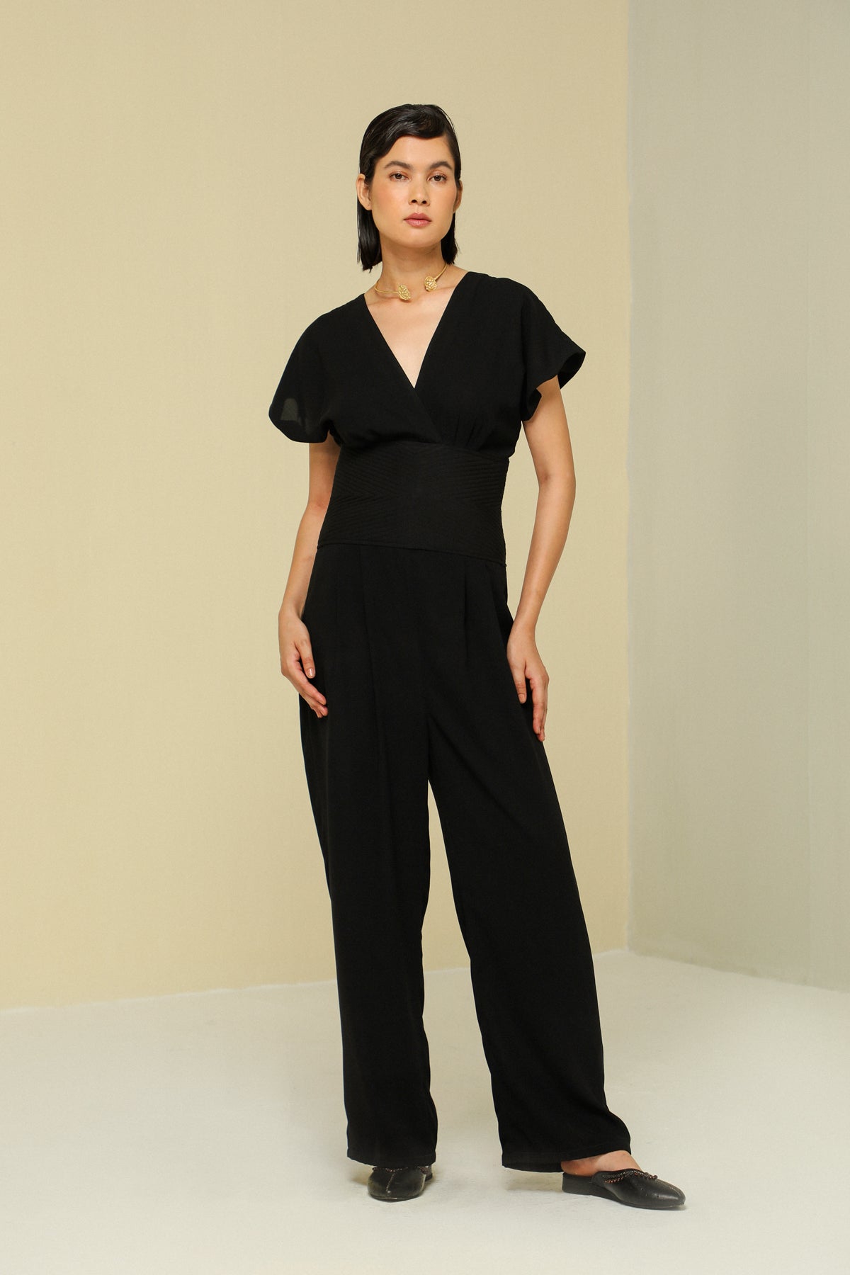 Black Crepe High Waisted Jumpsuit