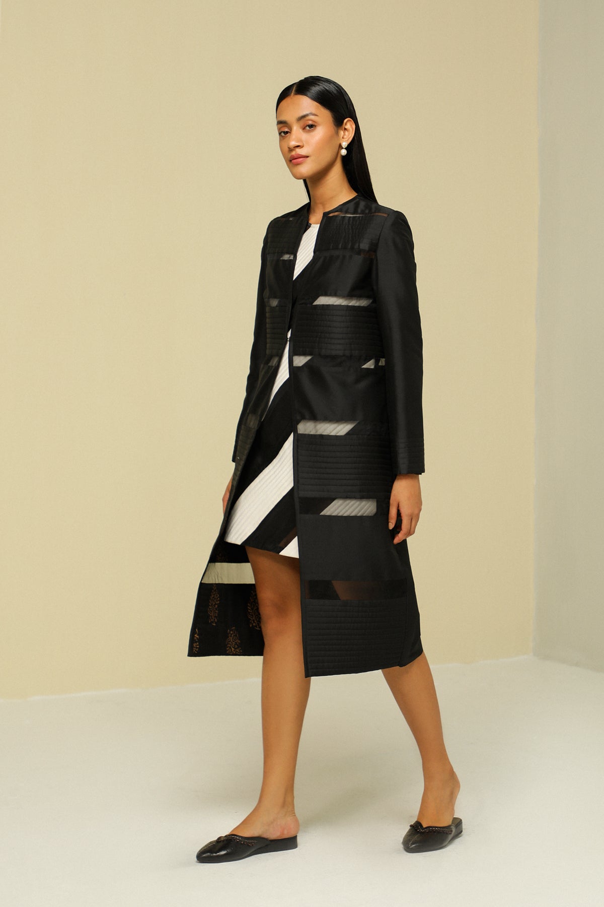 Black Silk Reversible Long Jacket