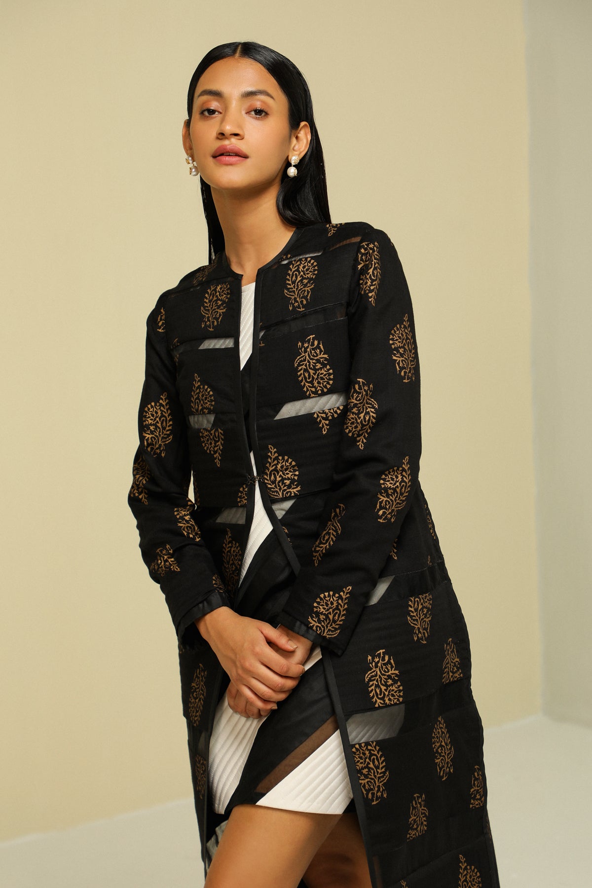 Black Silk Reversible Long Jacket