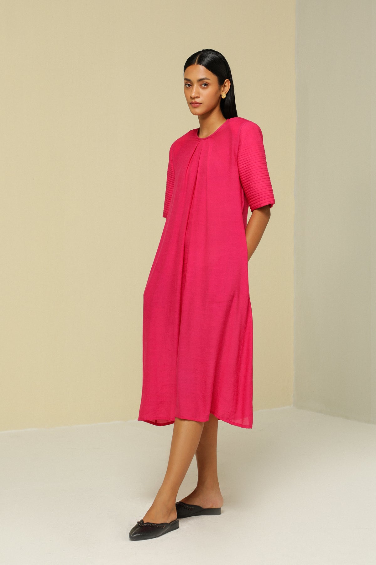 Pink Linen Crepe Fluid Dress
