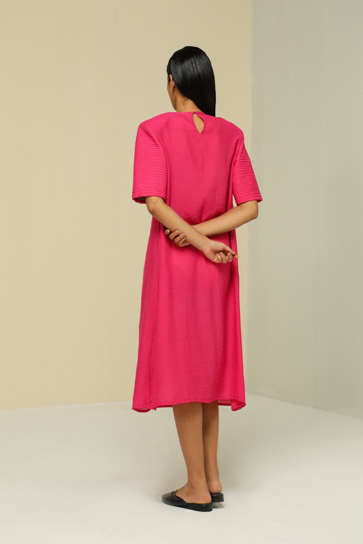 Pink Linen Crepe Fluid Dress