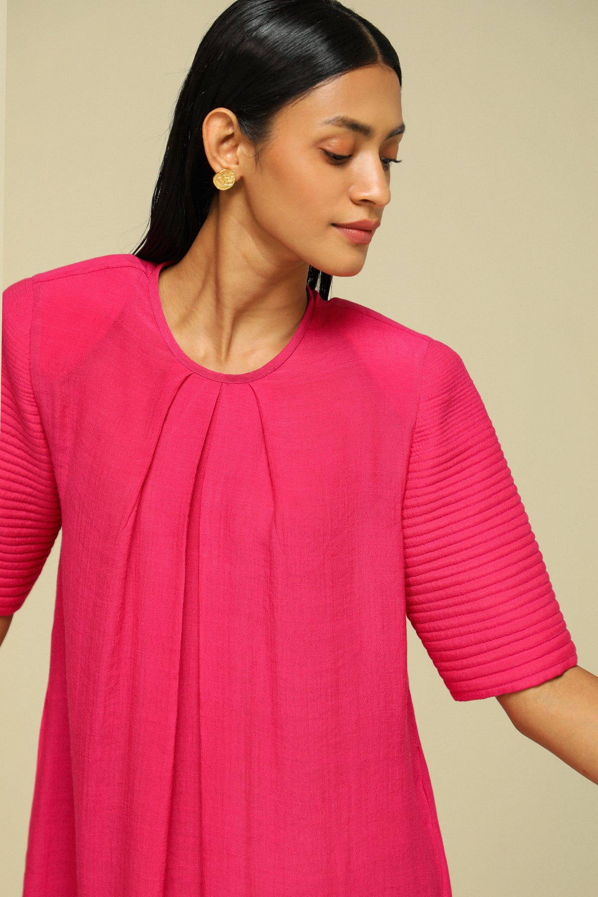 Pink Linen Crepe Fluid Dress