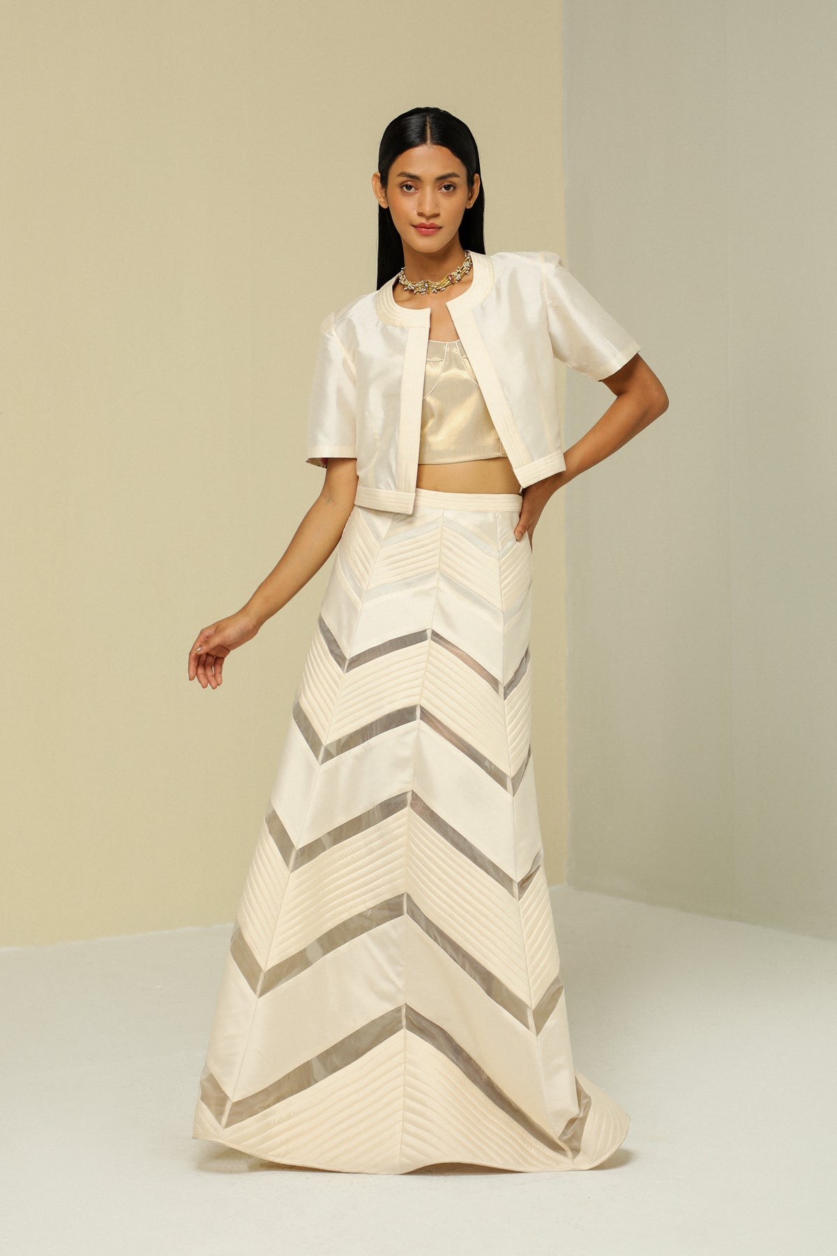 White Silk Crop Jacket